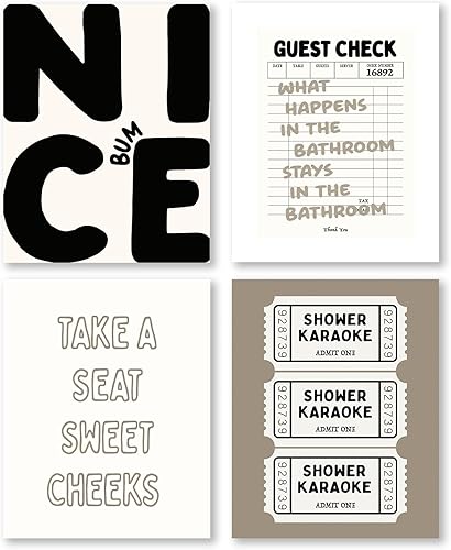 Miniatura 19 de Pleonox Cuadros de Arte de Pared de Baño Retro Azul de Tendencia en Lienzo 8x10 Pulgadas Juego de 4, Imágenes Azules Elegantes para Invitados,