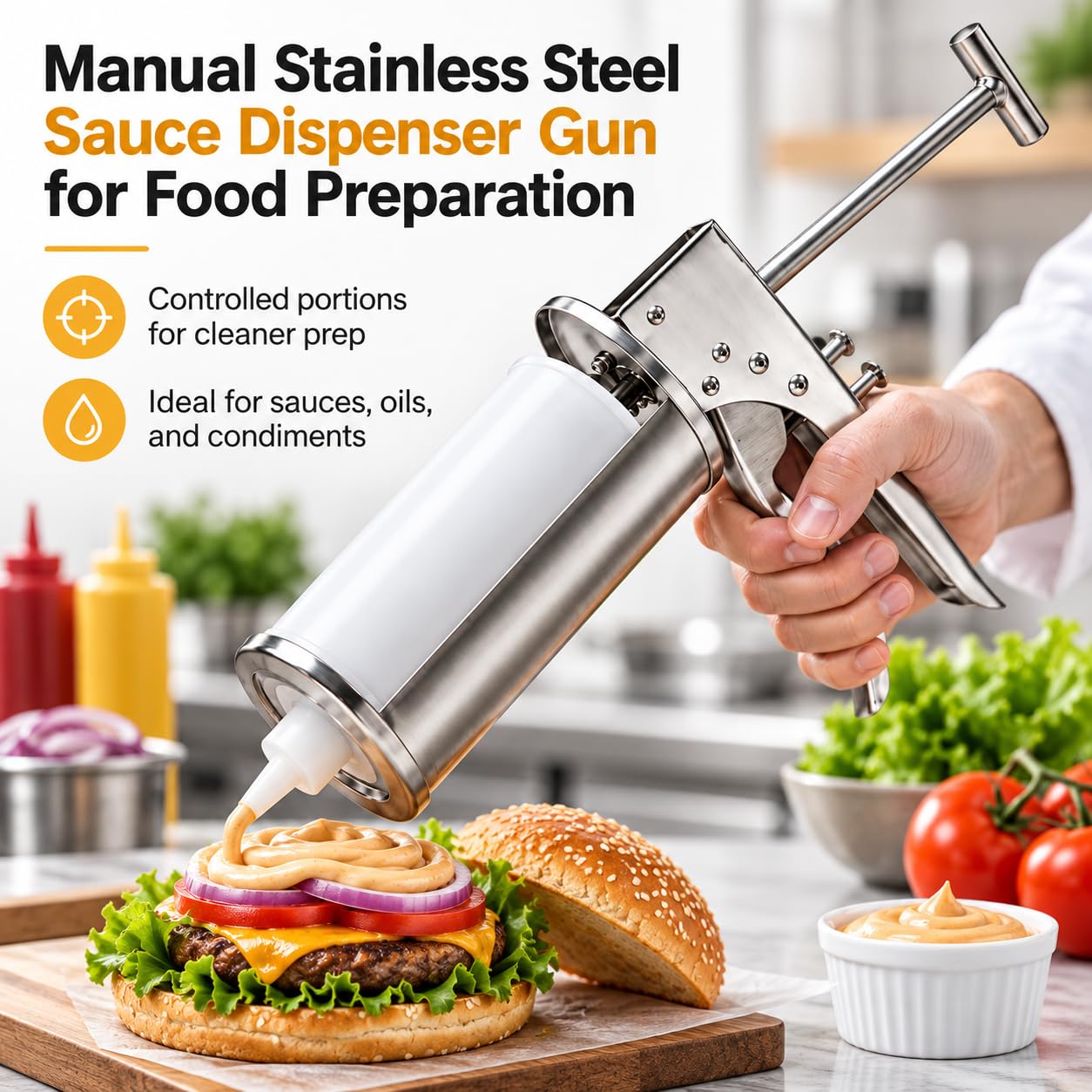 Pistolet distributeur de sauce en acier inoxydable manuel