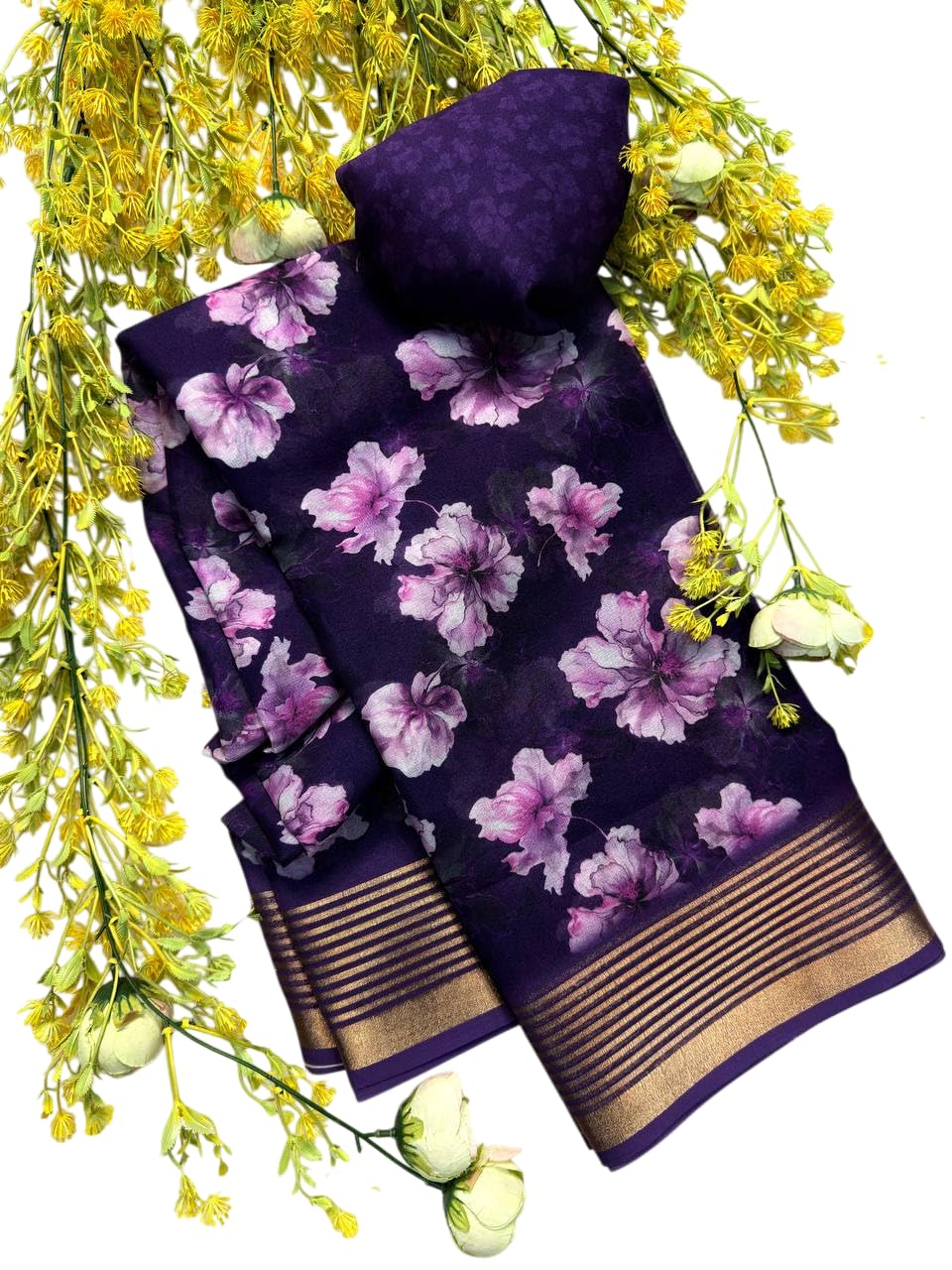 Women's Soft Raw Silk Georgette Saree With Kalamkari Floral Print Designer Printed Pallu Zari Lining Blouse Piece-picture-40