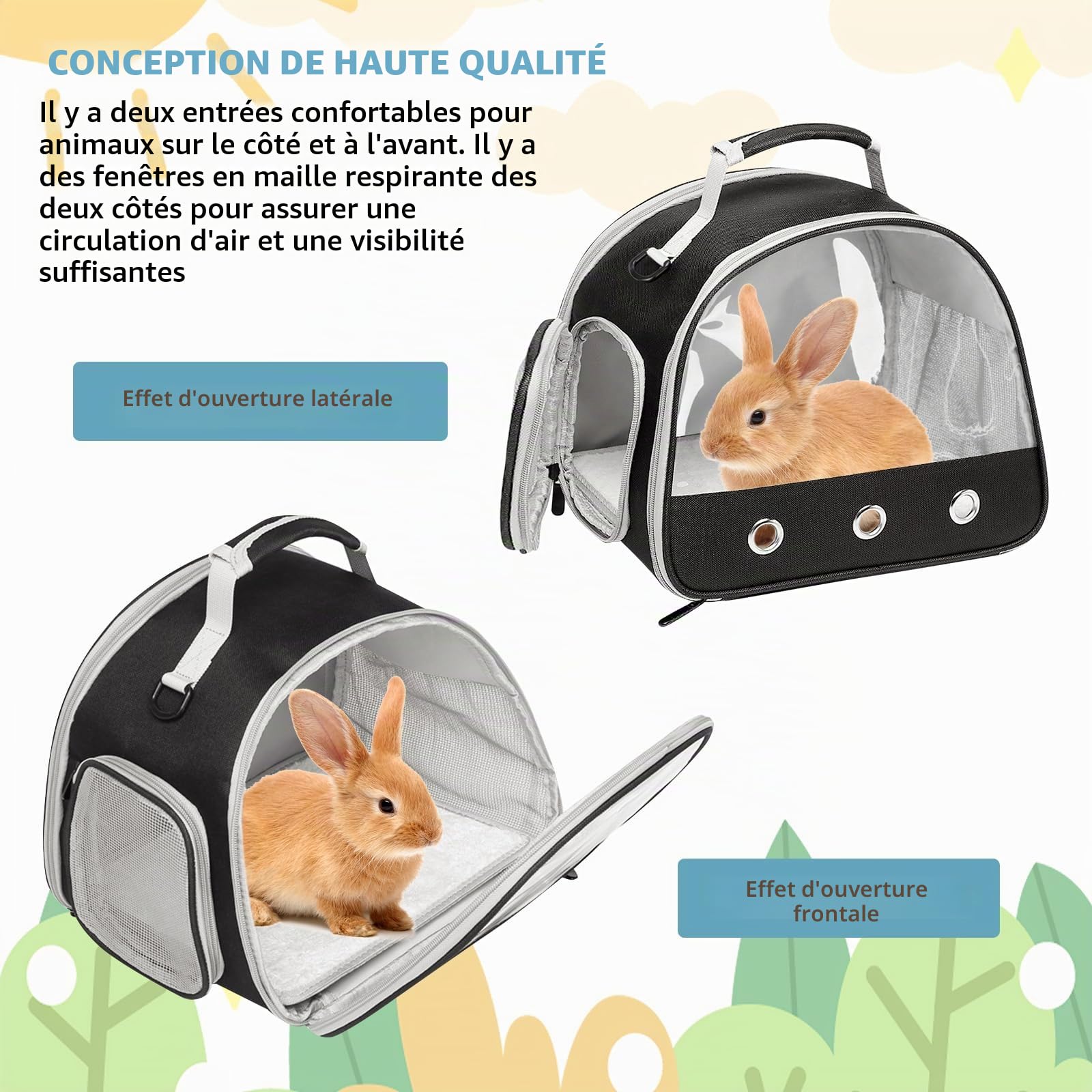 Petit Sac de Transport pour Animaux de Compagnie avec Ouverture Latérale - Boîte Pliable pour Chats, Oiseaux, Chatons et Chiots