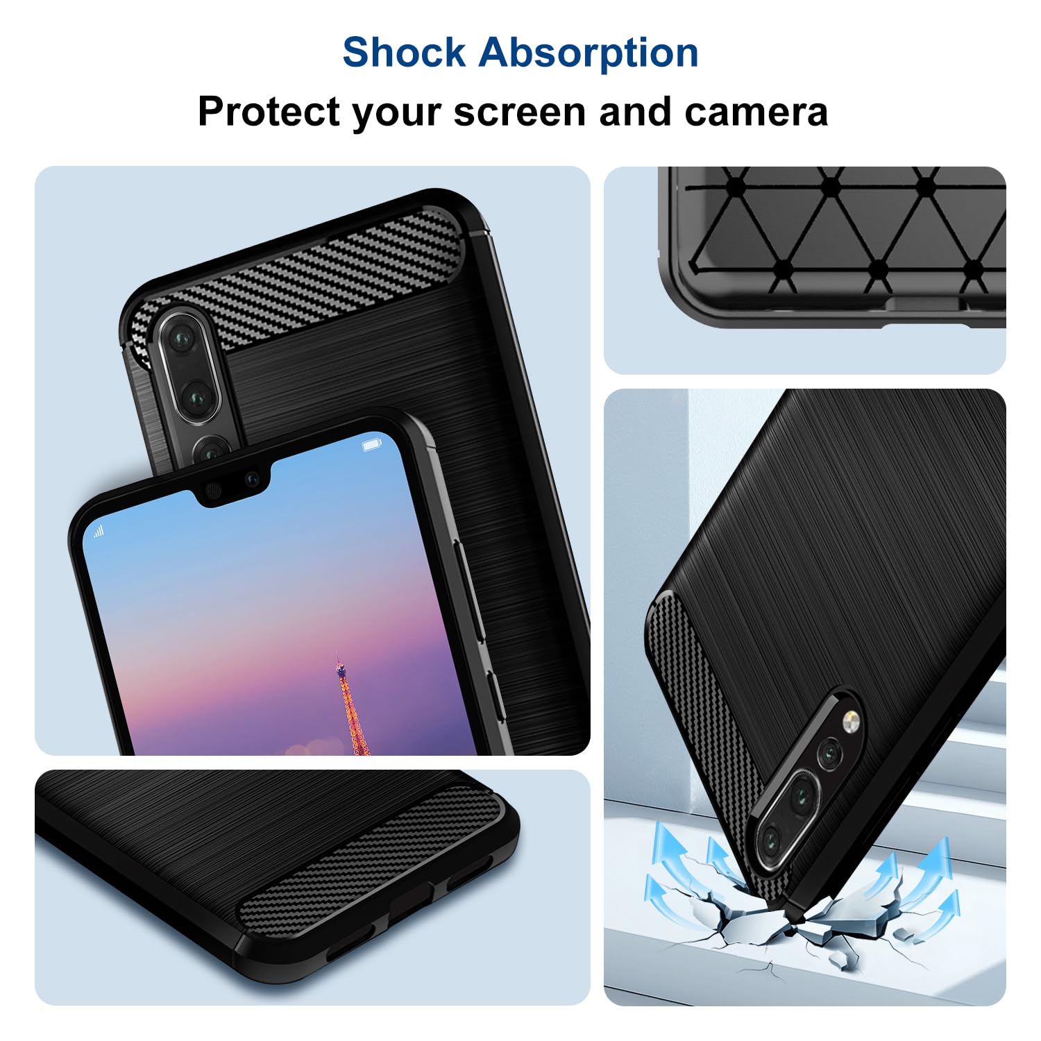 Yoedge 2 Cover Per Huawei P20 Lite - Silicone Morbido Opaco Con Disegno Aereo, Nero E Bianca