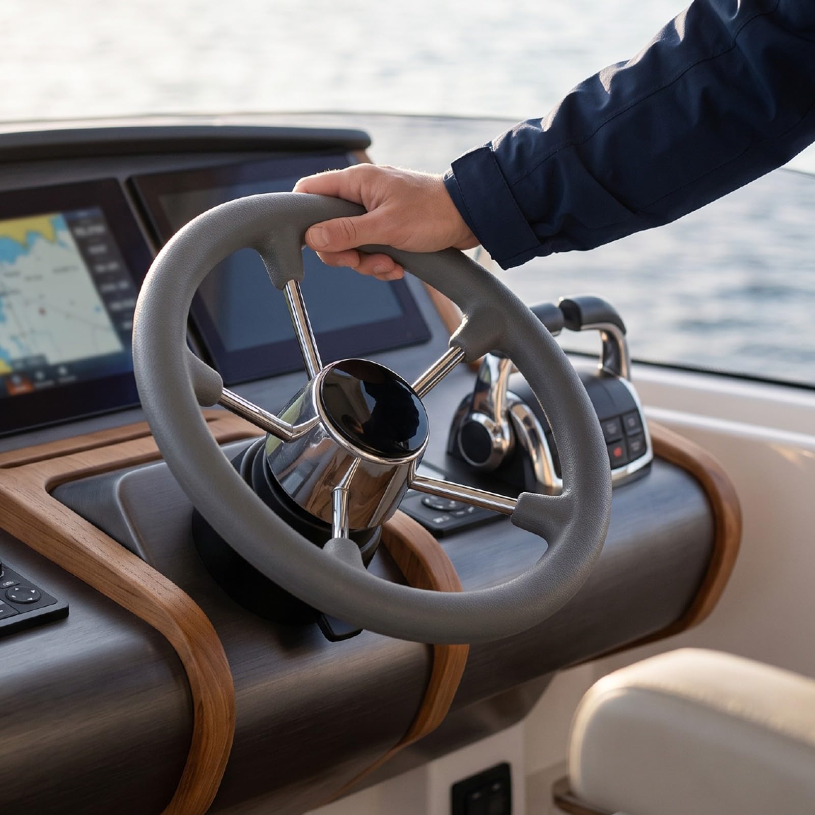 Acouto Volant de Direction Bateau, Volant Marin 5 Branches 11 Pouces 25