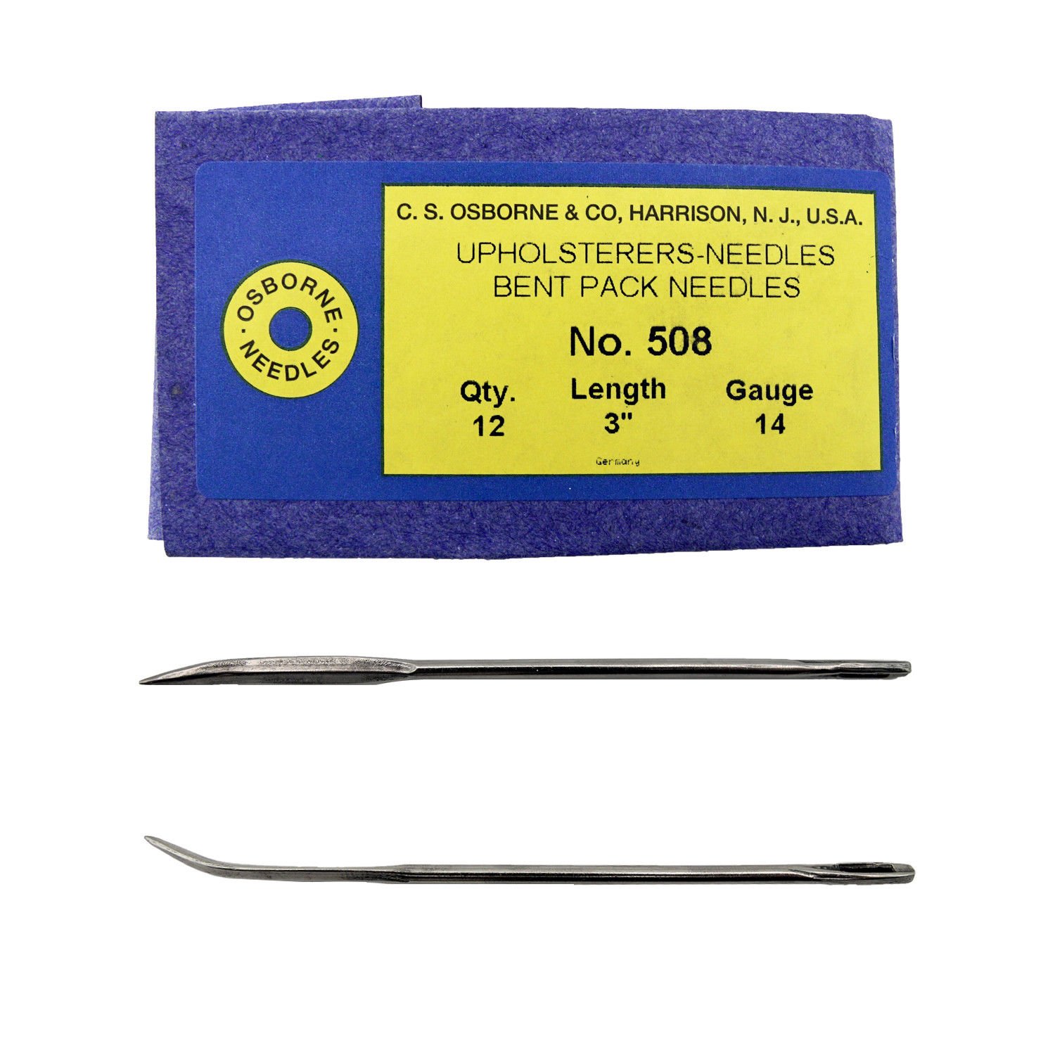 C.S. Osborne Pack of 12 Bent Pack Needles #508, Size 3" Upholsterers Needle