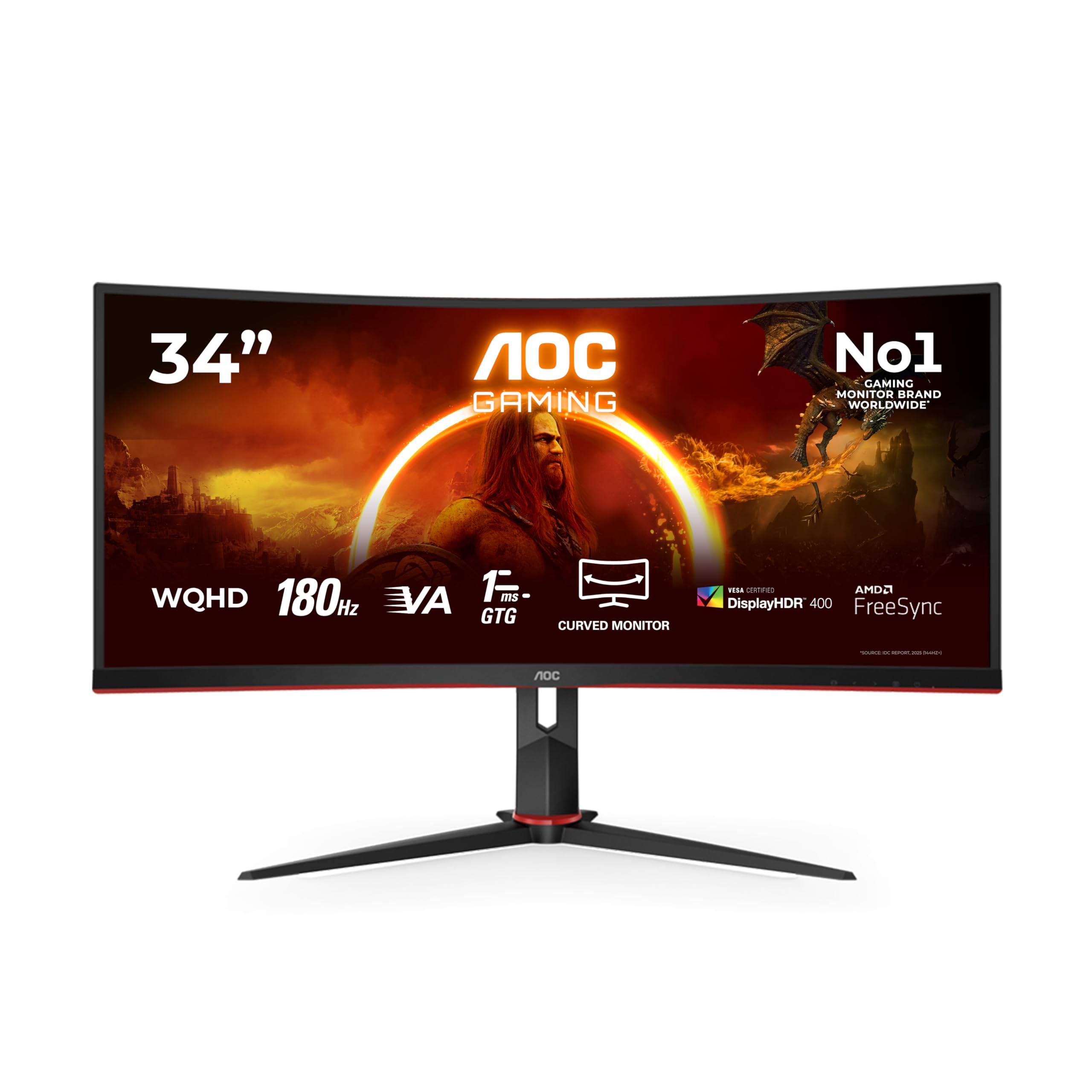 AOC Gaming CU34G2XP 34" WQHD Curved Monitor 180 Hz FreeSync HDR400 3440x1440 1ms GtG HDMI DisplayPort USB Hub noir-rouge