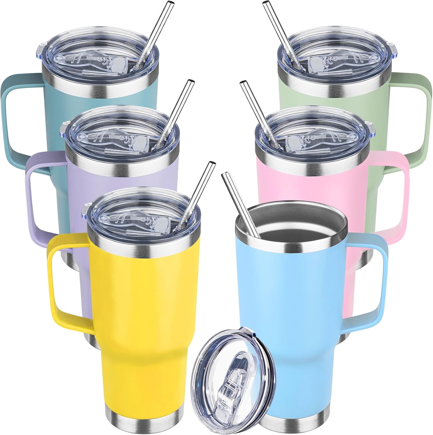 20oz Stainless Steel Insulated Tumbler with Handle and Lid, Double Wall Vacuum Insulated Coffee Mug, Leak Proof Travel Mug, Hot and Cold Drink, Mix Color-7