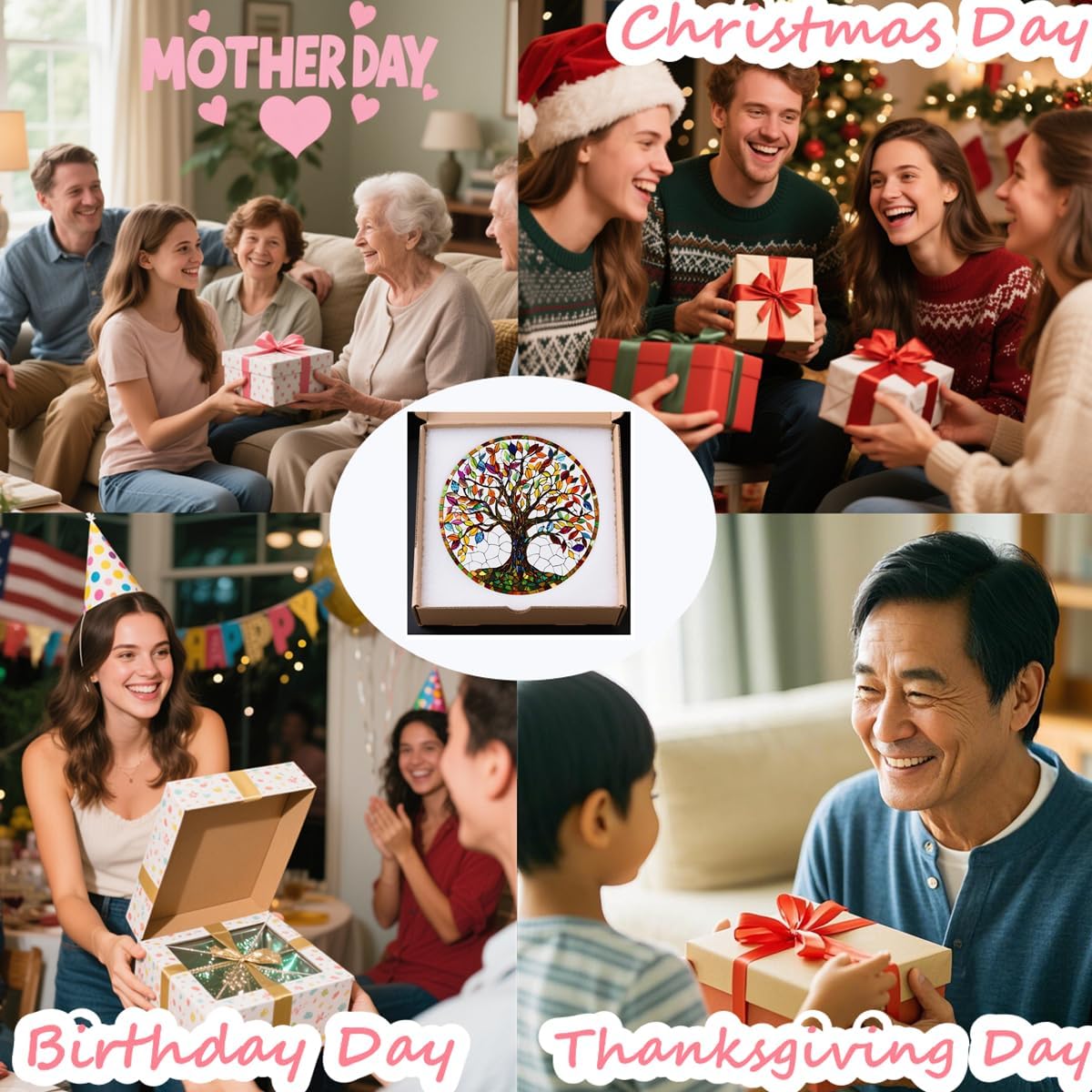 Hand-Painted Stained Glass Sun Catcher with Tree of Life Designs - 7.8'' Window Hanging for Indoor/Outdoor Decor, Big Tree Suncatcher Glass Panel Wall Art Decor, Gifts for Women (tree-01) - Image 7