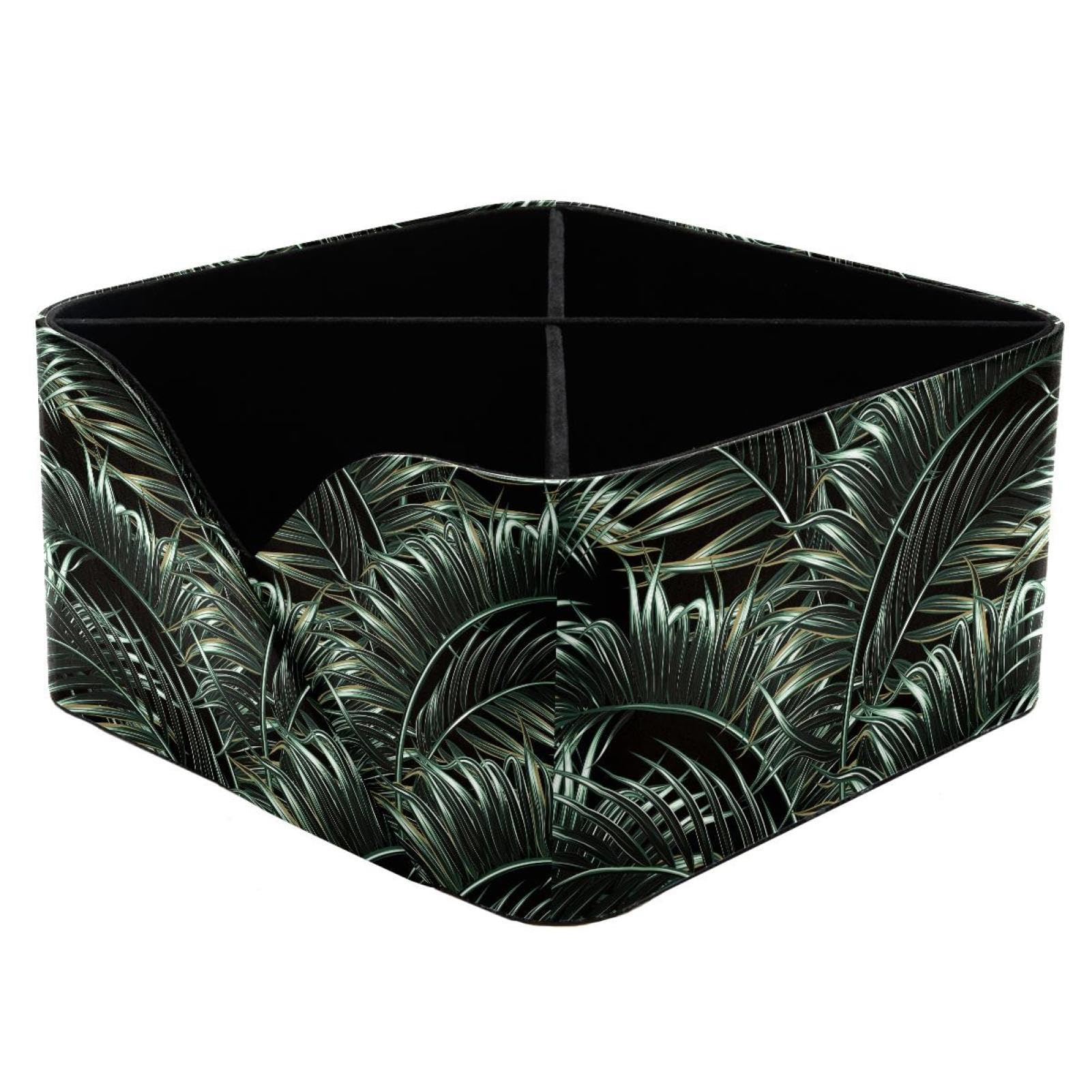 KengjuTesu Green Black Palm Leaves Desktop Organizer Pen Holder, Rectangular Pencil Cup for Office, Study and Makeup Stations