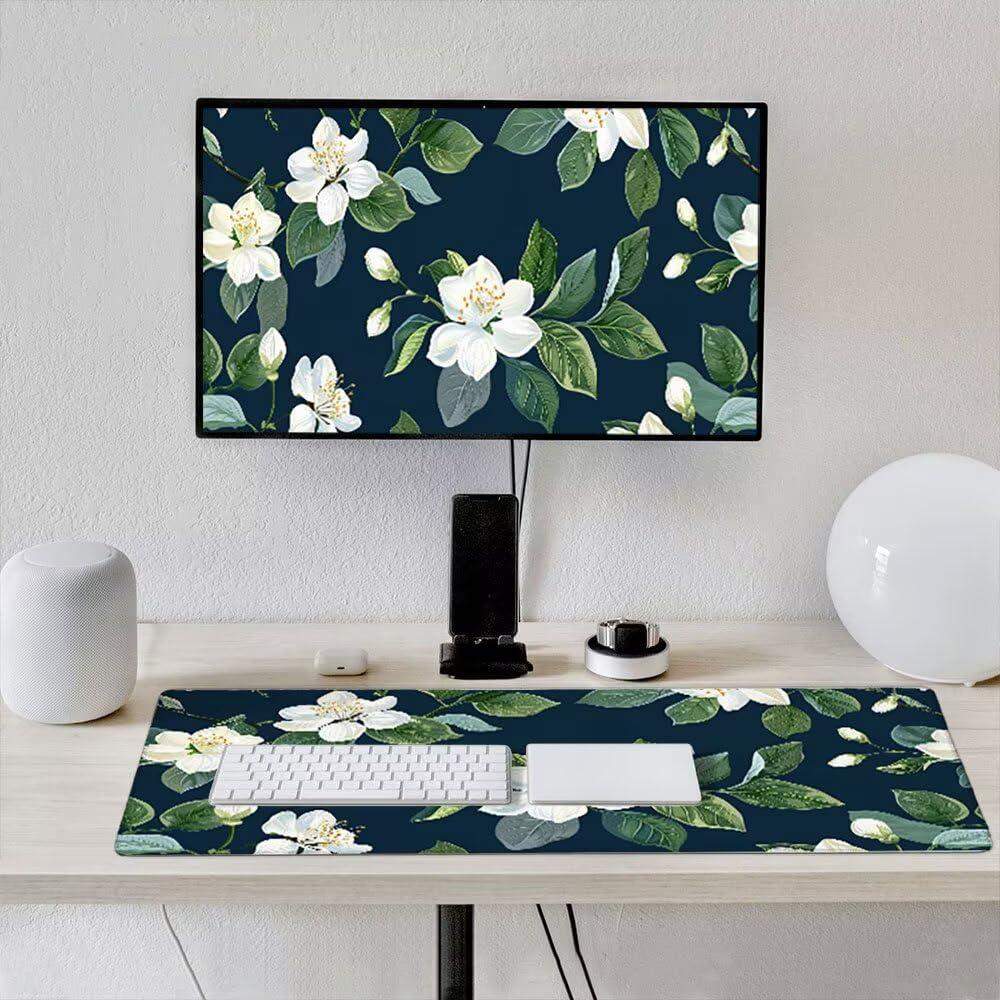 Podkładka pod mysz dla graczy, 1600 x 800 mm XXL podkładka pod mysz do gier duża, zmywalna klawiatura biurowa mata antypoślizgowa gumowa wodoodporna szyte krawędzie, gracz komputer PC, jaśmin biały