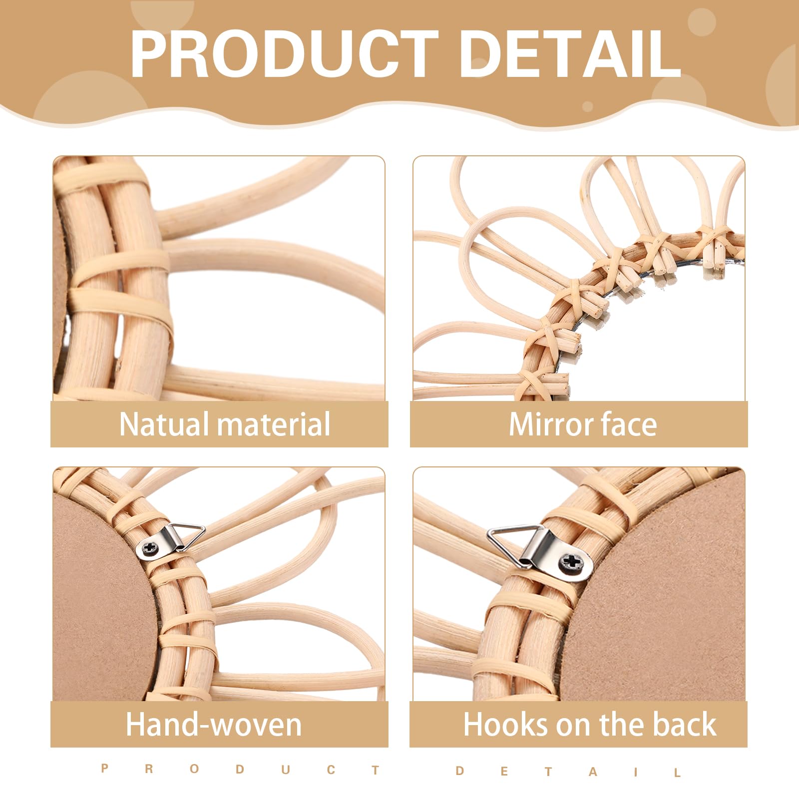 Gulfmew 5 Pcs Boho Mirror Wall Decor Set, Rustic Sunburst Mirror Wall Decor Aesthetic Natural Round Mirror Rattan Mirror for Farmhouse Living Room Home Wall Bedroom Decor