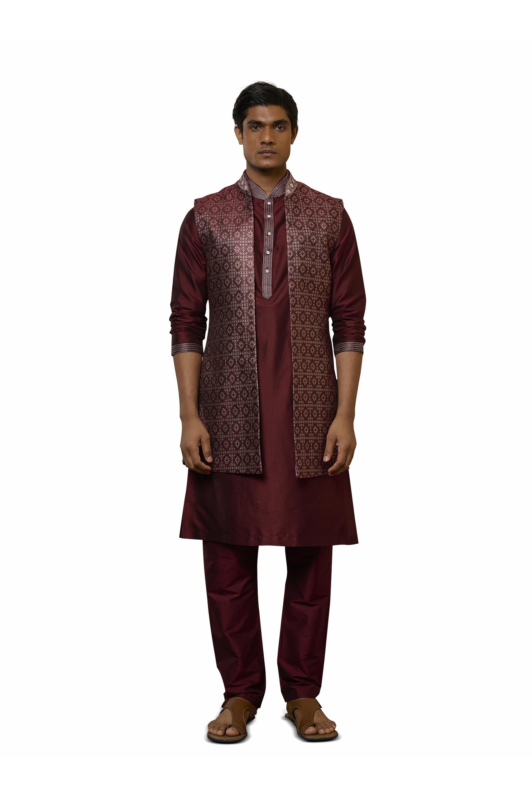 tasva Maroon Kurta Bundi Set-picture-20