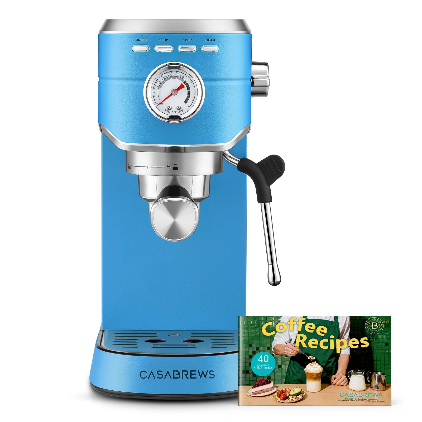 CASABREWS CM5418 Espresso Machine 20 Bar, Compact Espresso Maker with Steam Milk Frother, Stainless Steel Coffee Machine with 34oz Removable Water Tank for Cappuccino, Small Latte Machine, Blue