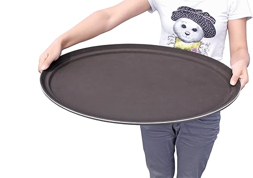 Miniatura 9 de New Star Foodservice 25545 Bandeja antideslizante de grado restaurante, plástico, forro de goma, ovalada, 22 x 27 pulgadas, marrón