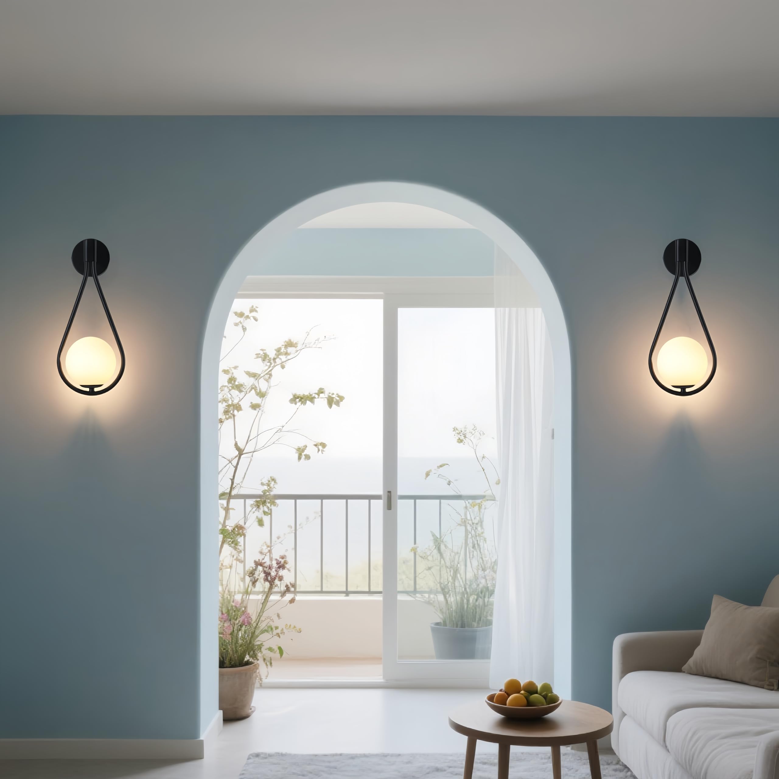 zhxinashu Aplique pared Interior, 5W Bola de Vidrio Lámpara de Pared, Apliques de Pared de Hierro, Lámpara de Pared para Sala de Estar, Dormitorio y Lado de la Cama(2 Luces, Negro)