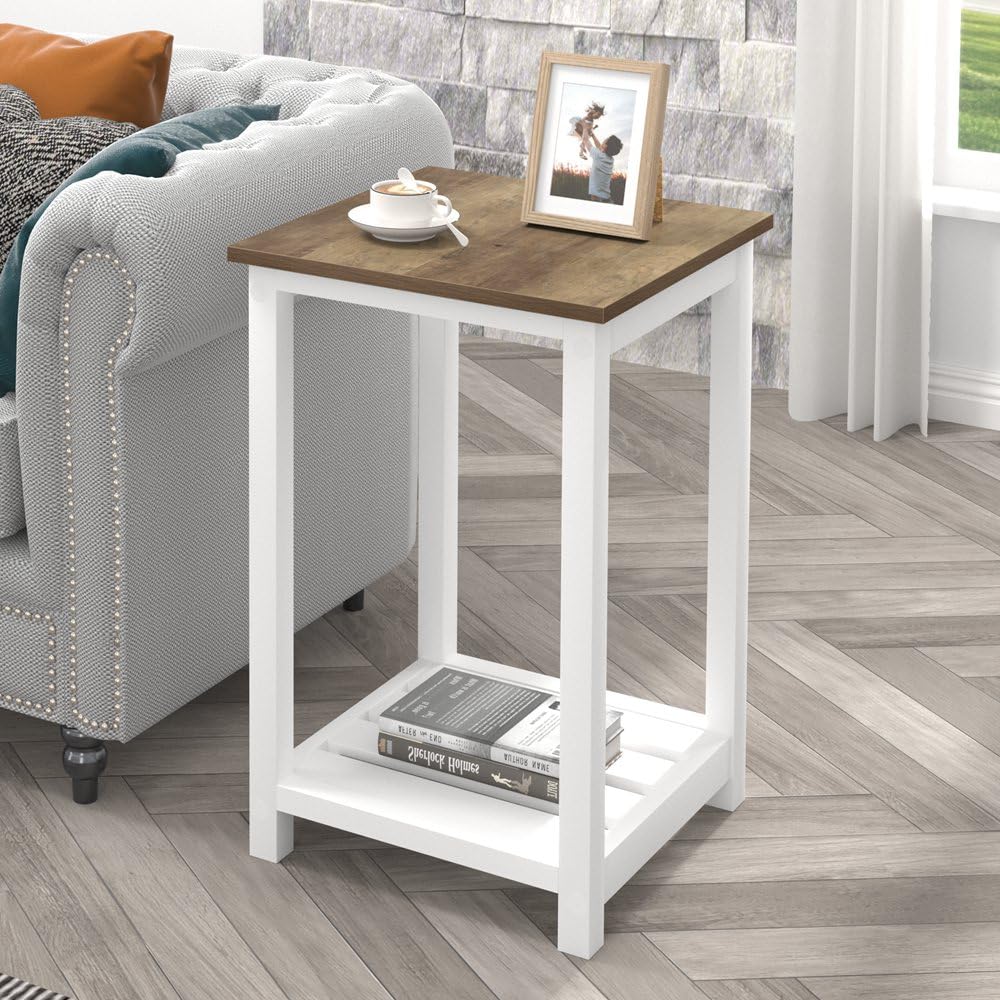 Photo 1 of **SEE NOTES*
FOLUBAN Farmhouse End Table with Storage Shelf, Vintage Side Table for Living Room, Rustic Wood Nightstand for Bedroom, White