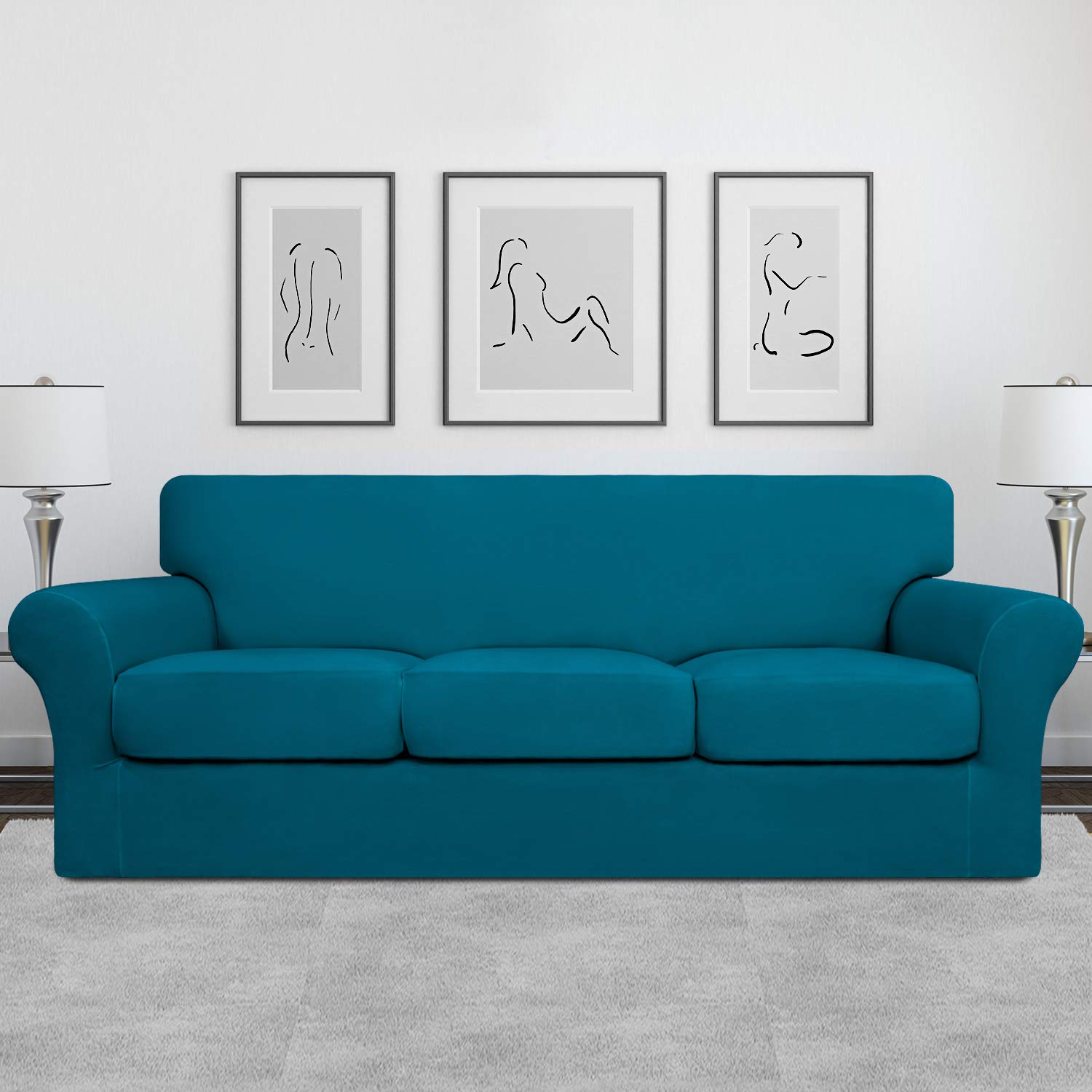 Easy-Going 3-delige stretch bankhoes voor honden, wasbare bankhoes voor 2 aparte kussens, elastaan, jacquardstof, elastische meubelbeschermer voor huisdieren, kinderen (zwart, loveseat