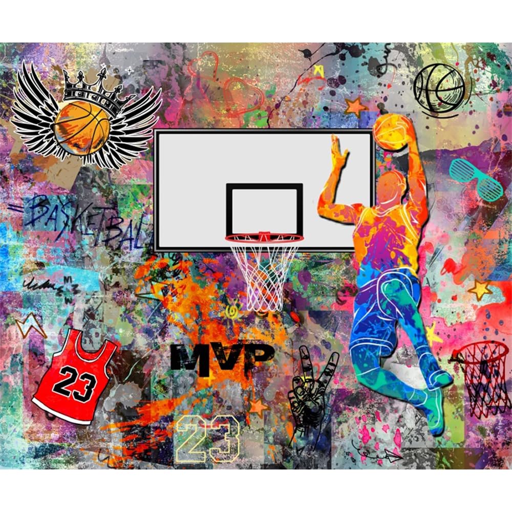 Pnylzzyxh 10x8ft Basketball Backdrop Basketball Party Decorations Graffiti Street Art Photography Background Spray Boys Birthday Party Cake Table