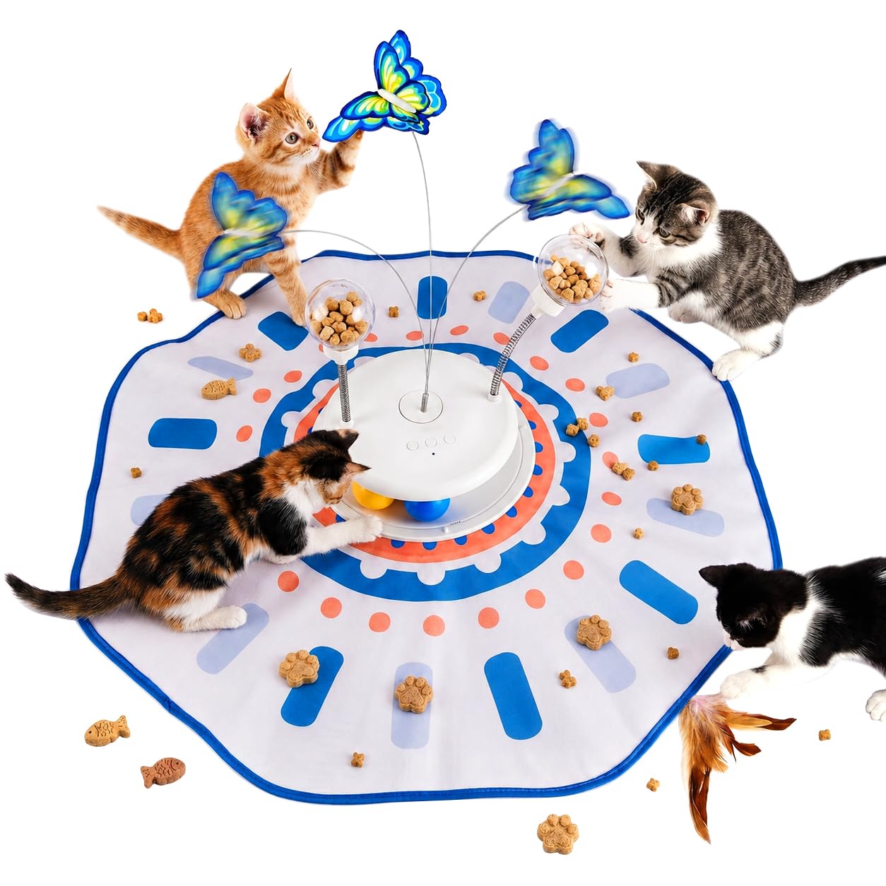 MOHAYA Giocattolo interattivo per gatti 5 in 1, giocattolo automatico intelligente per gatti annoiati, giocattolo attivato dal movimento e dal suono, con farfalla svolazzante, piuma in movimento