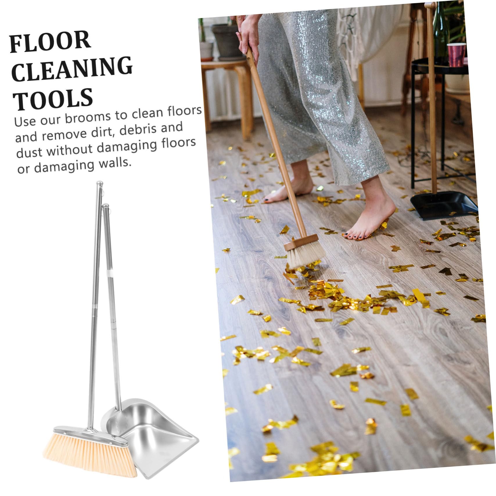 Acero Inoxidable, Juego de Escoba y Recogedor Resistente al Desgaste Roturas, Dustpan And Brush Set, Adecuado para Hogar y Dormitorio