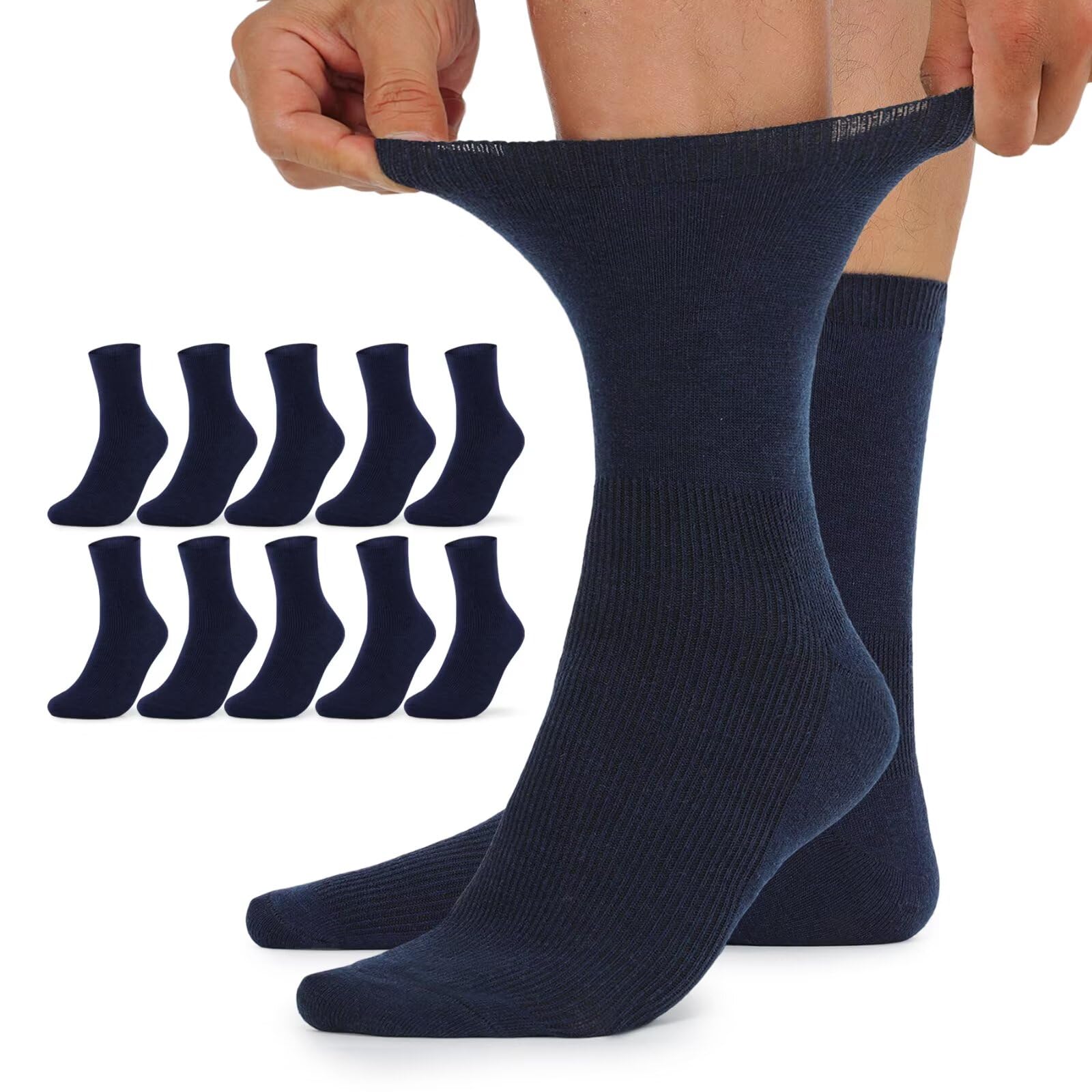 TUUHAW 10 Paar Diabetikersocken Herren und Damen ohne Gummibund ohne Naht Diabetiker Socken mit Komfortbund aus Baumwolle