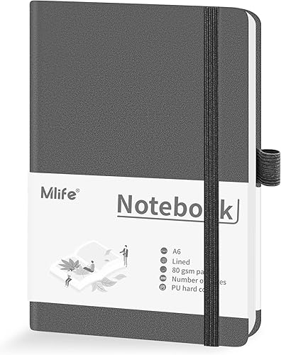 Mlife Cuaderno pequeño de bolsillo con forro para bolígrafo, tapa dura para mujeres y hombres (gris)