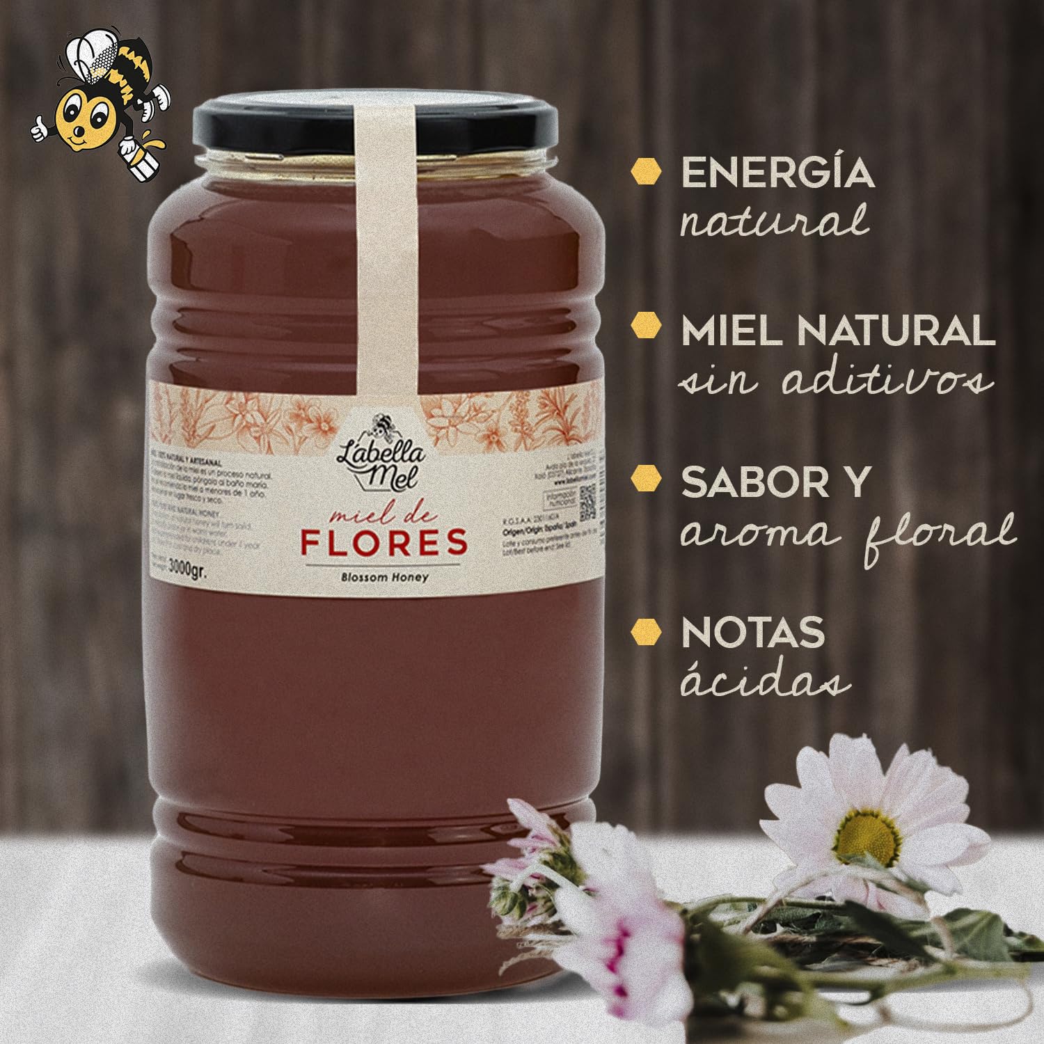 L’Abella Mel – Miel de flores 3kg – Miel natural recolectada en España