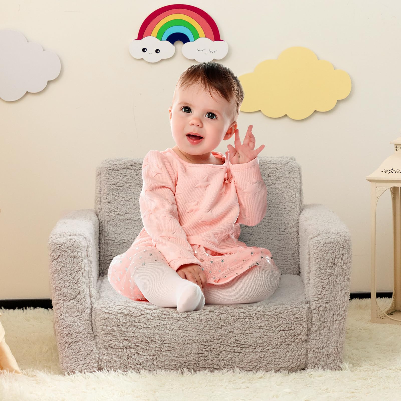 Seggiolone Pieghevole VEVOR 2 In 1 - Divano Letto Per Bambini, Schiuma Morbida, Rosa