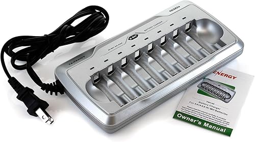 Vista 24 de Tenergy TN145 - Cargador de 8 bahías y paquete de 4 pilas AA recargables y paquete de 4 baterías AAA recargables, carga independiente, certificado