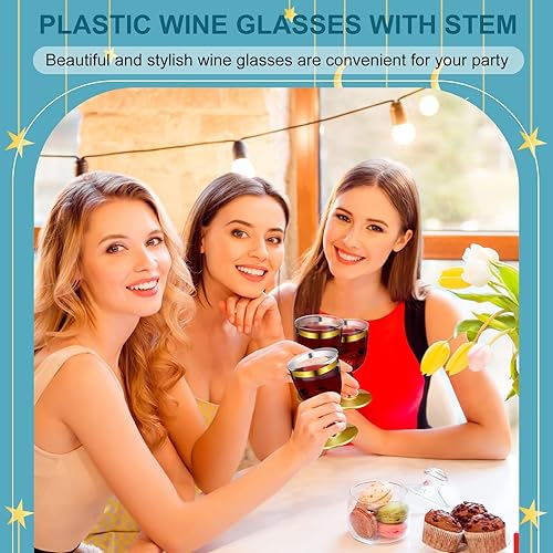 Miniatura 5 de 48 copas de vino de plástico desechables de 6 onzas, copas de vino para fiestas, vasos de plástico duro con tallo apilables, copas de plástico para