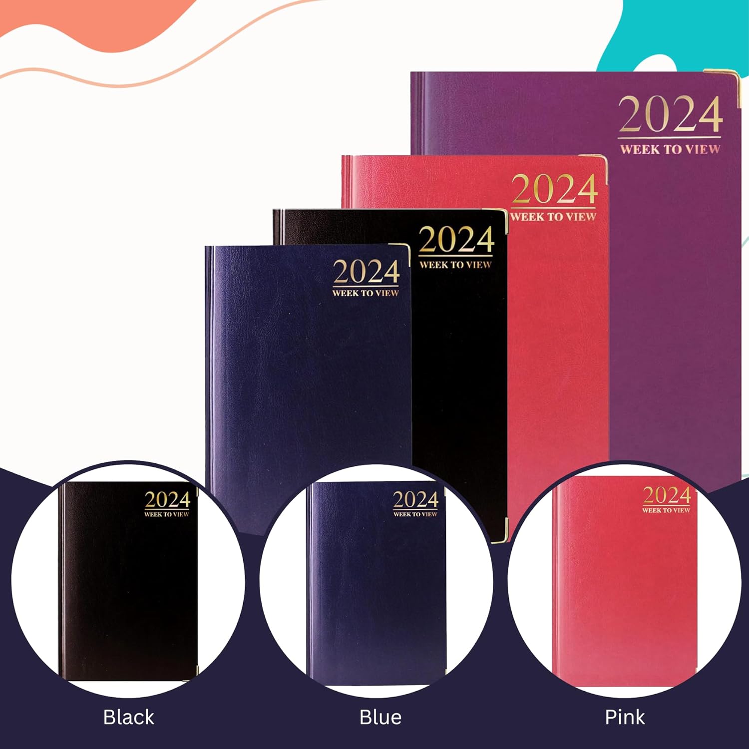 G4GADGET G4 2024 Red A5 Week to View Diary Hardback Cover 70GSM Paper for Business Office & Home