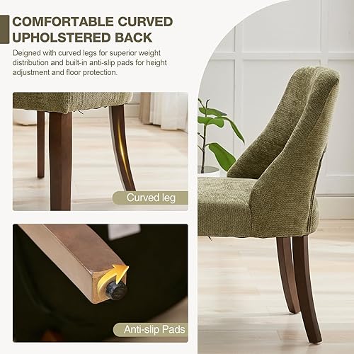 Miniatura 5 de UVV Juego de 2 sillas de comedor de madera, sillas de cocina tapizadas de tela moderna, silla de comedor de granja con patas de madera maciza, color