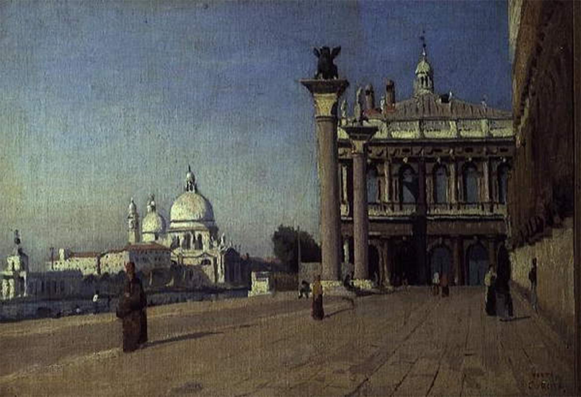 ARTXLXXBN Famous Painting Canvas Artwork Graffiti Print Morning in Venice by Jean Baptiste Camille Corot Portrait Canvas Image for Home Decor 60x90cm