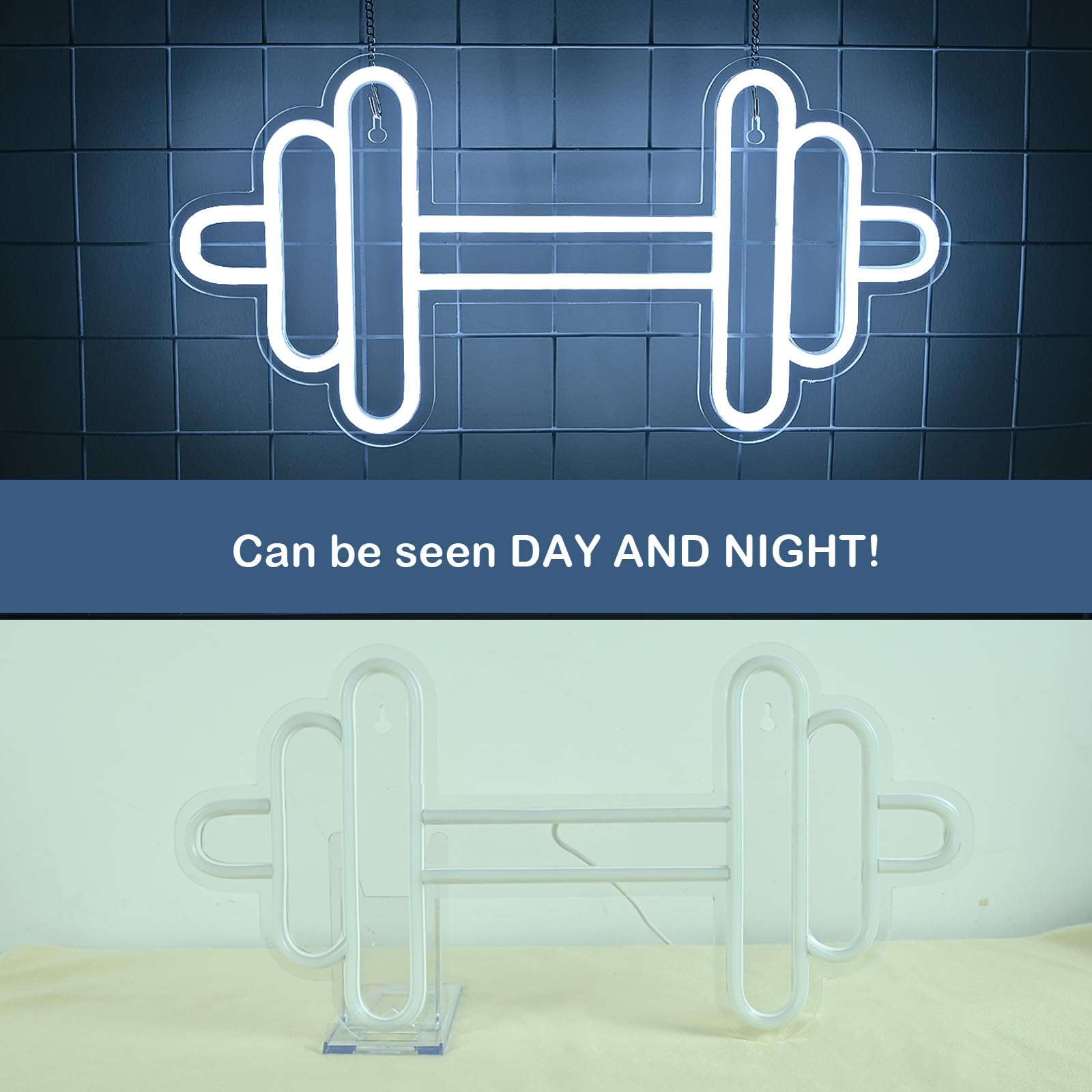 Gym Neon Led Haltères Led Blanc Froid Dimmable Décoration Murale Enseigne Lumineuse Panneau Lumineux Salle de Sport