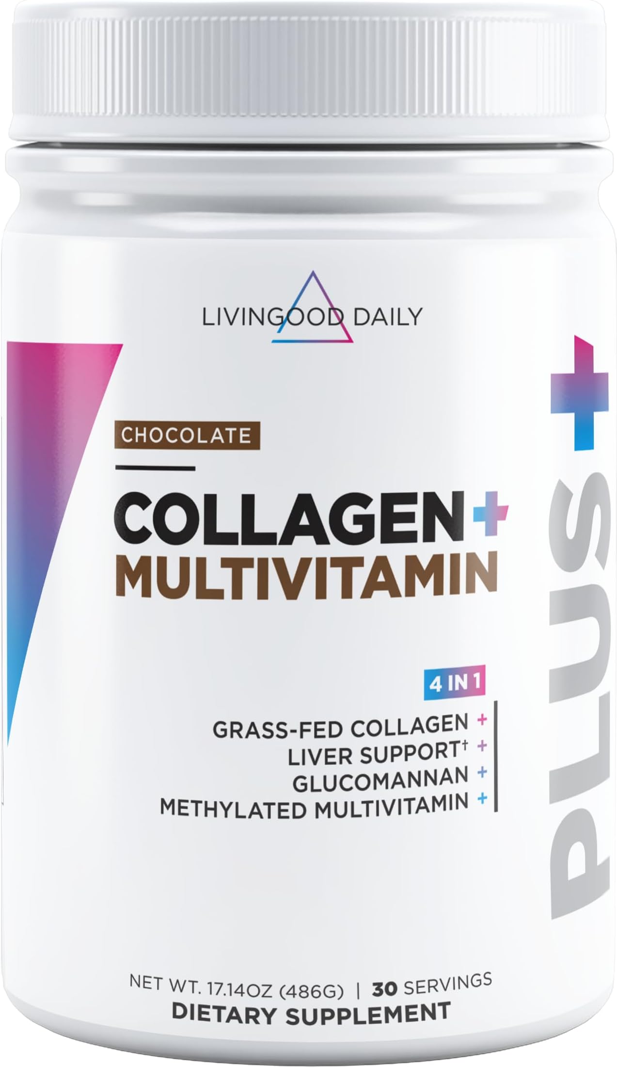 Livingood Daily Collagen Powder for Women & Men, Grass Fed Hydrolyzed Collagen Peptides, Protein & Multivitamins for Healthy Hair, Skin & Nails, Keto & Paleo, Gluten Free, Chocolate, 30 Servings
