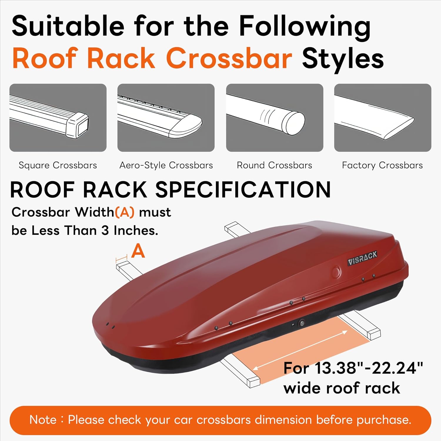 Rooftop Cargo Carrier, Hard Shell Roof Box 56'' x 30'' x 13.7'', 13 Cubic Feet with Security Locks Dual Side Opening -Free Installation Fits 3” Wide Cross Bars for Cars, SUVs, Truck, Red