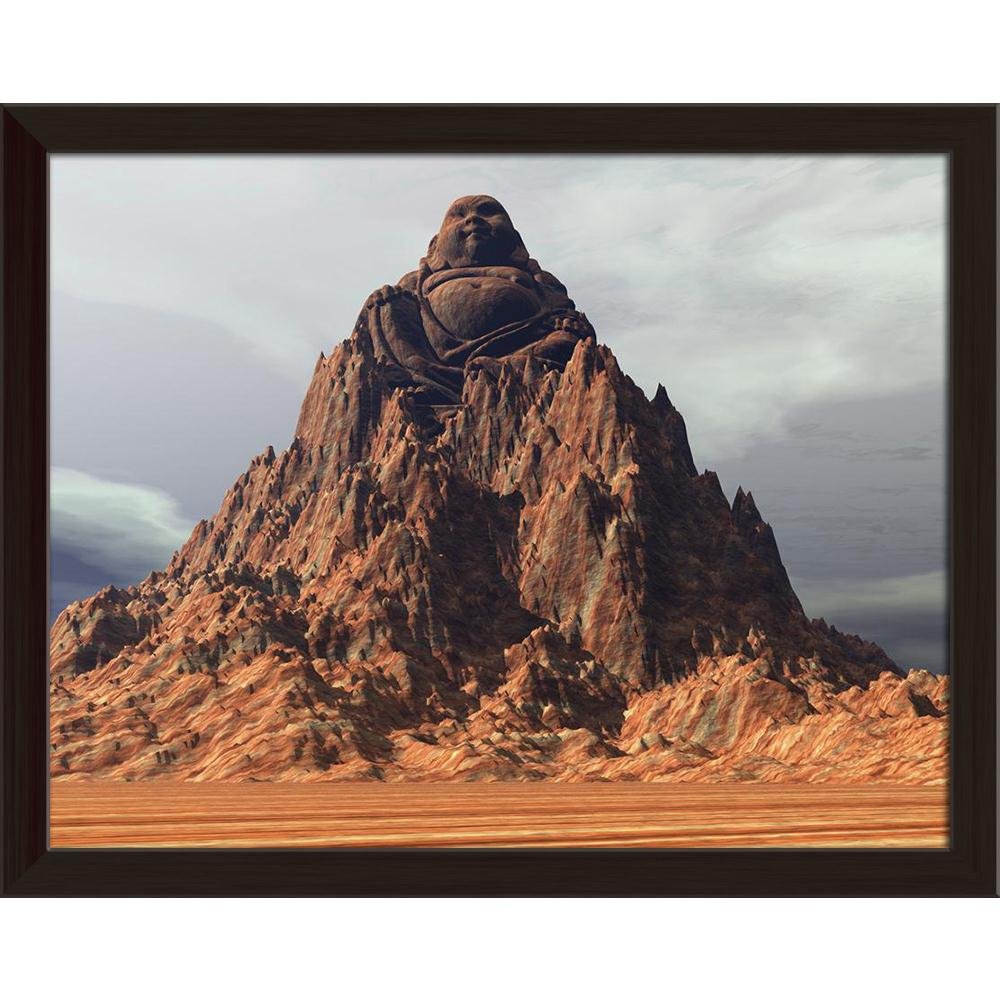 ArtzFolio Buddha Mountain Tabletop Painting Dark Brown Frame 7.3 x 6 inch (19 x 15 cms)