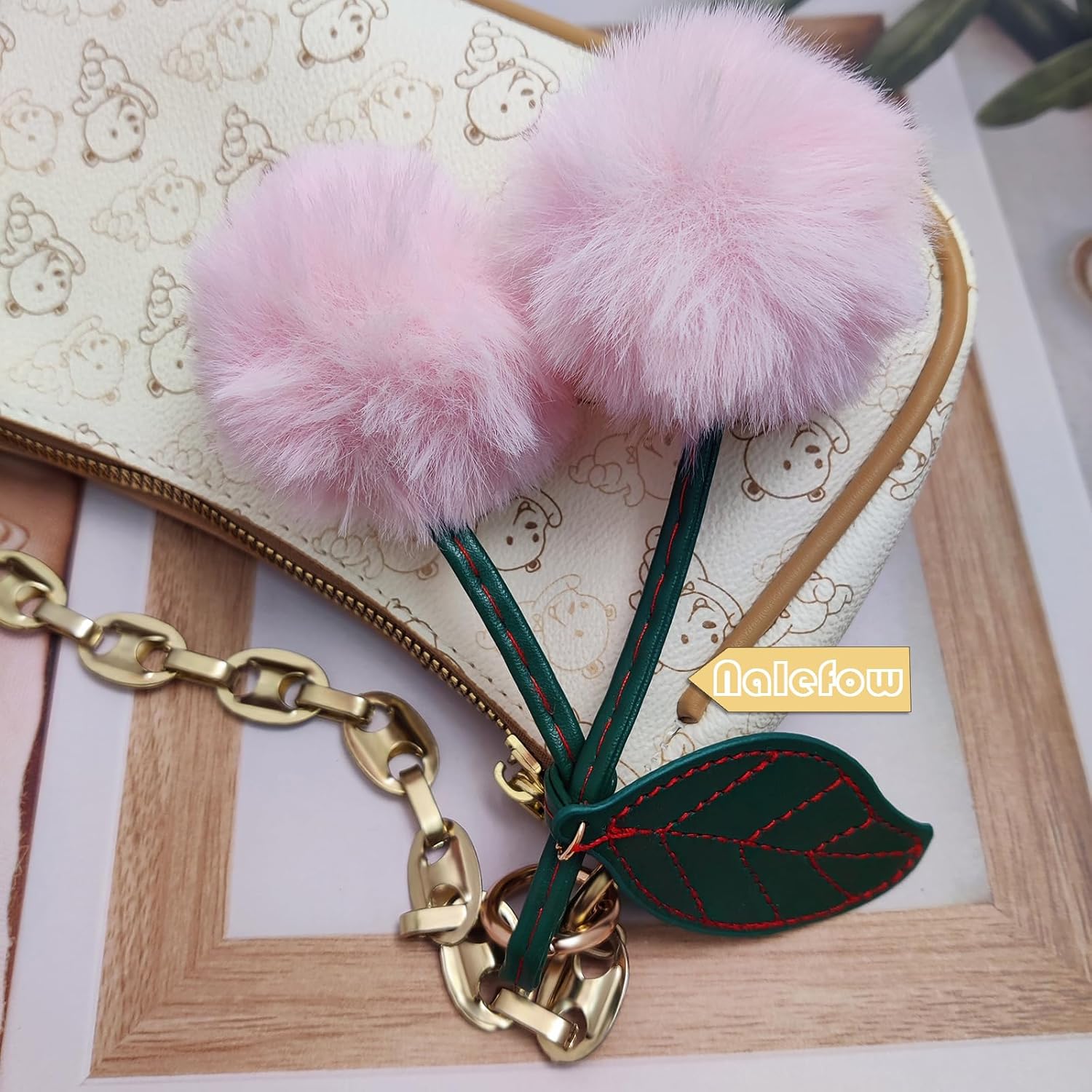 Cherry Bag Charms,Cute Purse Keychain,Key Chains Women Cute,Car keyrings leather handbags,Valentines Day Gifts - Image 5
