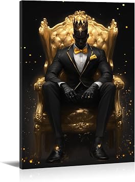 African American Wall Art Abstract Black Man Picture King Painting Canvas Prints Inspiration Artwork for Living Room Bedroom Home Office Decor Framed - 12.00"x18.00"