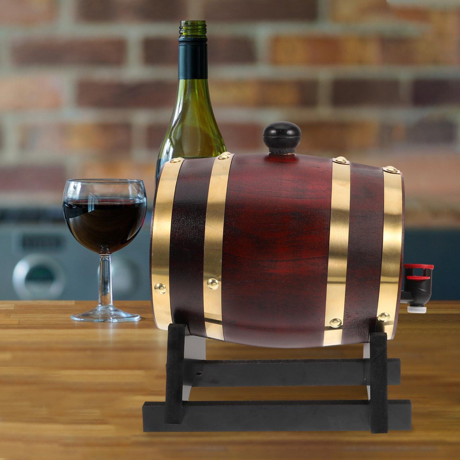 Kichvoe 1set Wine Barrel Beverage Dispenser Sturdy Old Barrels for Beer Whiskey and Wine Vintage Style Water Bucket with Rack for Bars Wineries and Exhibitions