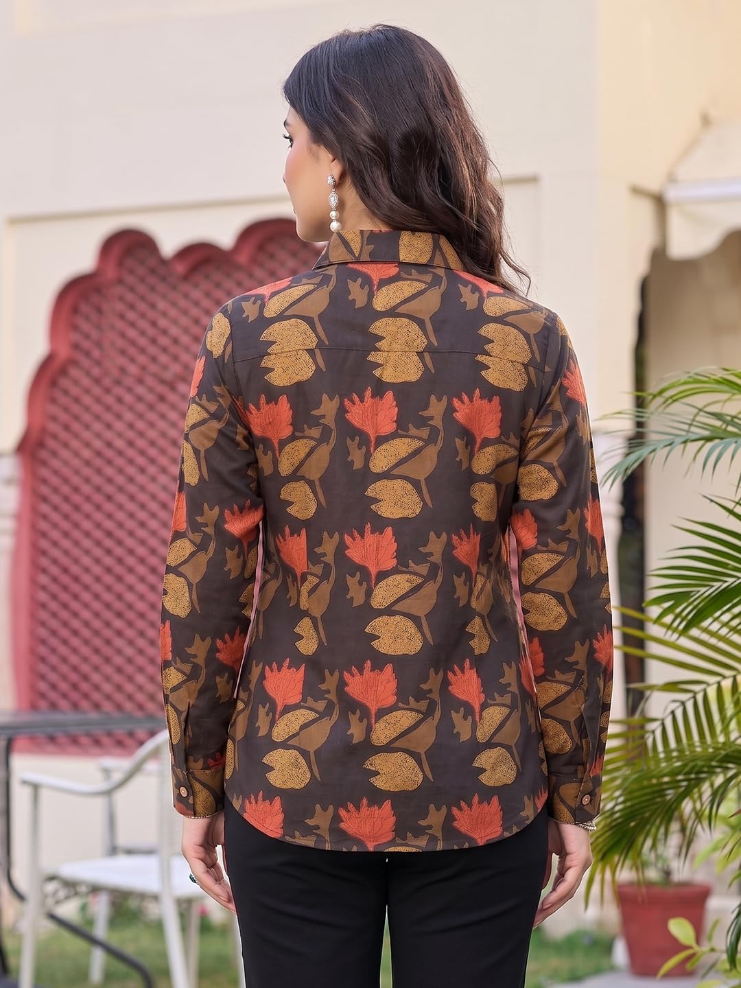 ANNI Designer Damenhemd mit Viskose-Druck | Damenoberteil mit normaler Passform | Langarmhemd | Kragen-Kragen, elegante Damenhemden, formelle und lässige Kleidung mit modernem Design