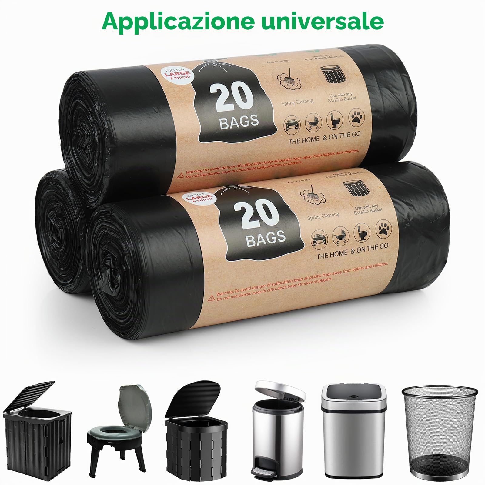 60 Pezzi Sacchetti per WC Campeggio, 30L Sacchetti Igienici Biodegradabili, Sacchetto della Spazzatura Biodegradabile per Toilette Portatili, Campeggio e Viaggi