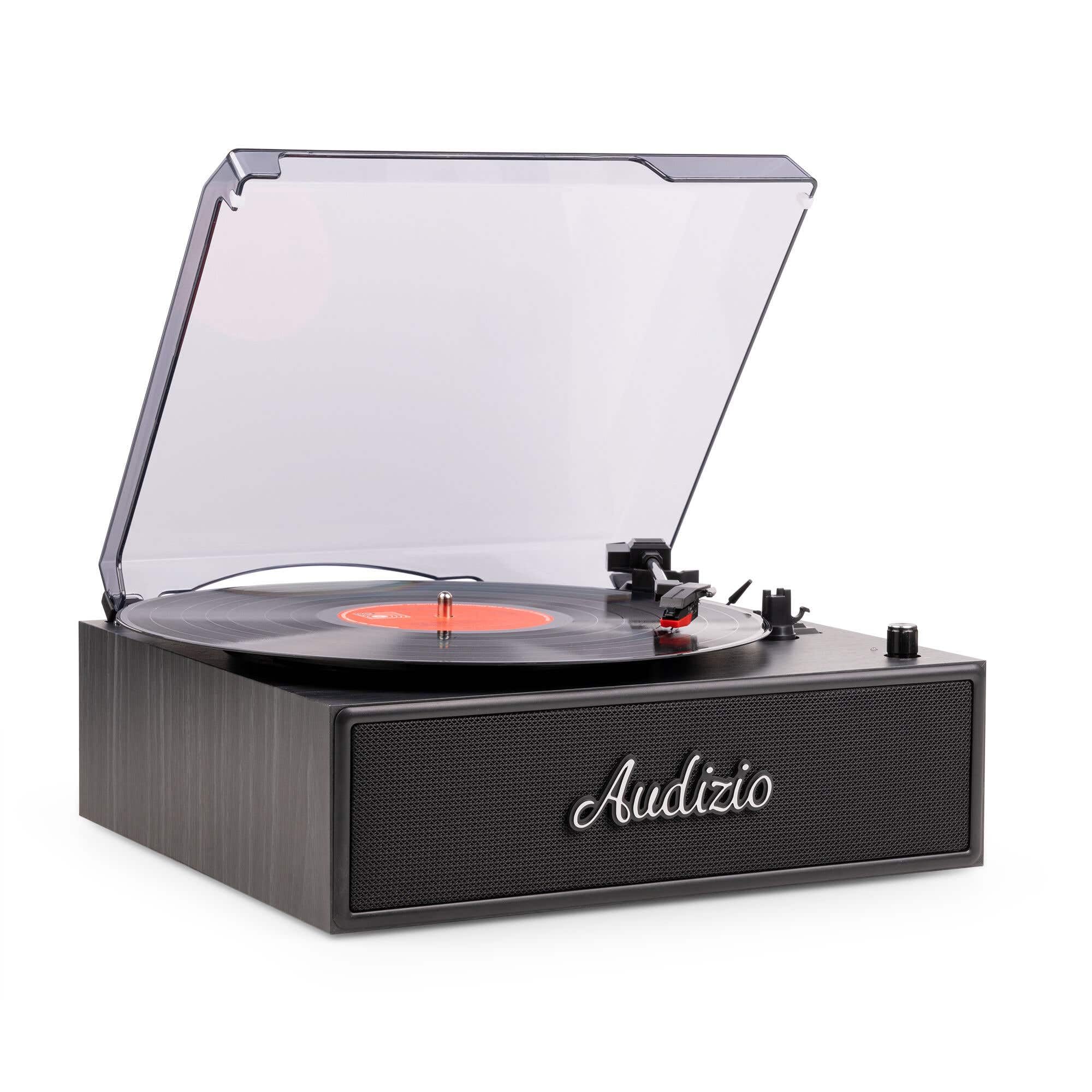 Audizio Reno - Plattenspieler mit Lautsprecher Bluetooth - Retro Schallplattenspieler - Vinyl Player für 33/45/78 RPM, Turntable Vinyl mit Riemenantrieb, Vintage Schallplatten Spieler - Schwarz