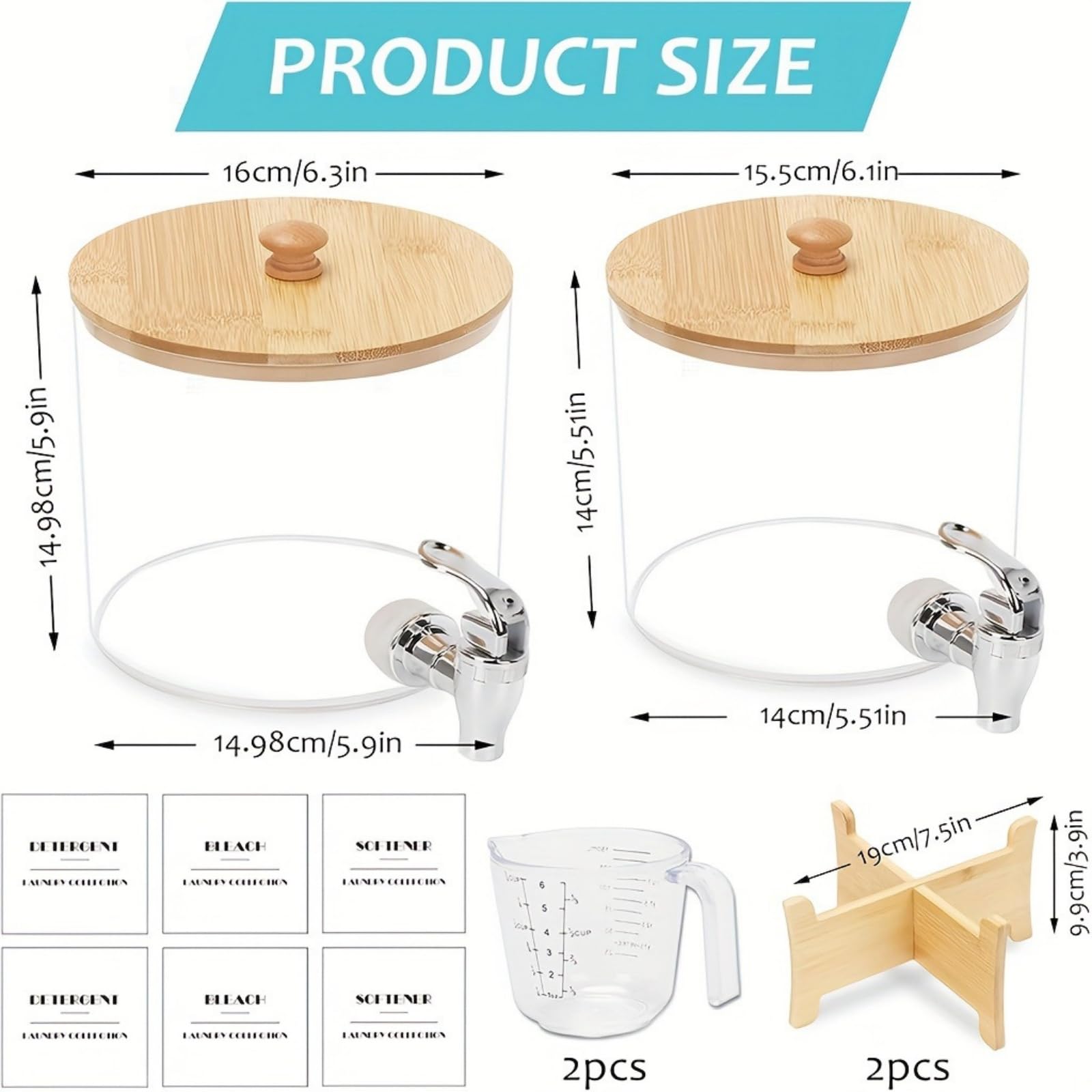 Dispensador de detergente para ropa de 2,5 L con grifo de acero inoxidable
