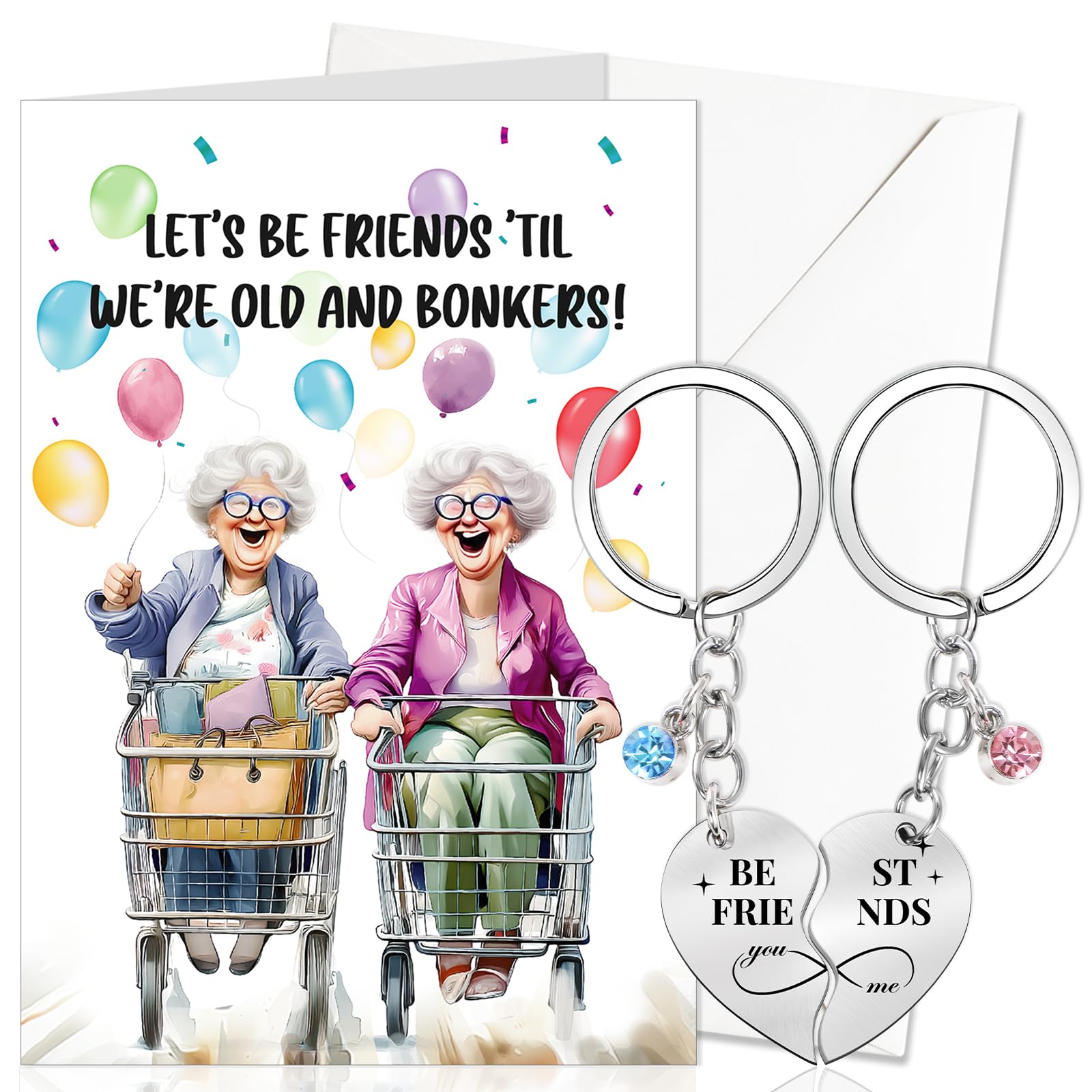 DPKOW Funny Best Friend Birthday Card Gifts, BFF Keyring Keychain B-Day Greeting Card with Envelope, Happy Birthday Gifts for Best Friend Bestie