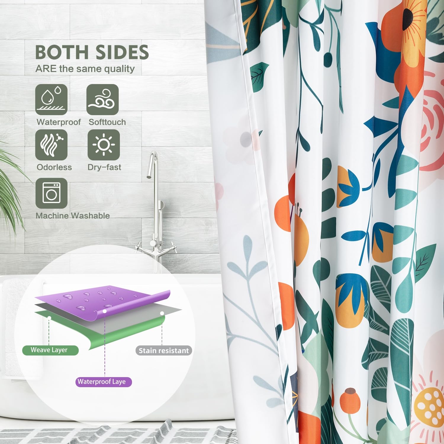 Cortinas De Baño Antimoho Hixingo Cortina De Ducha De Poliéster Con Estampado De Mariposas Para Baño, Cortina De Ducha Moderna Abstracta Impermeable, Con 12 Ganchos (flor Rosa, 59.1 X 70.9 Pulgadas Cortina