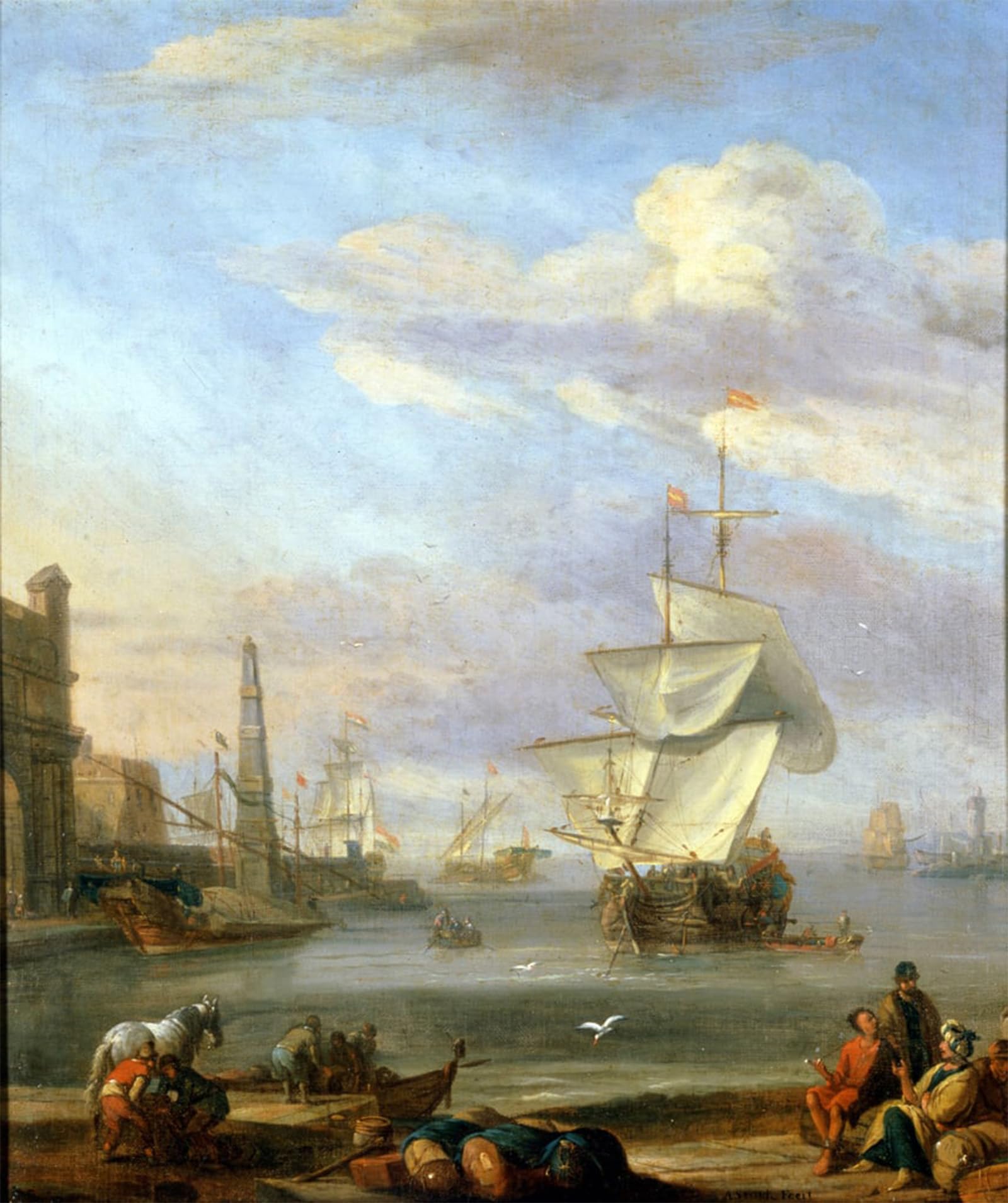 ARTXLXXBN Famous Art Print Poster Vintage Wall Art a Dutch Port Painting by Abraham Storck Canvas Art Poster for Home Decor 60x90cm