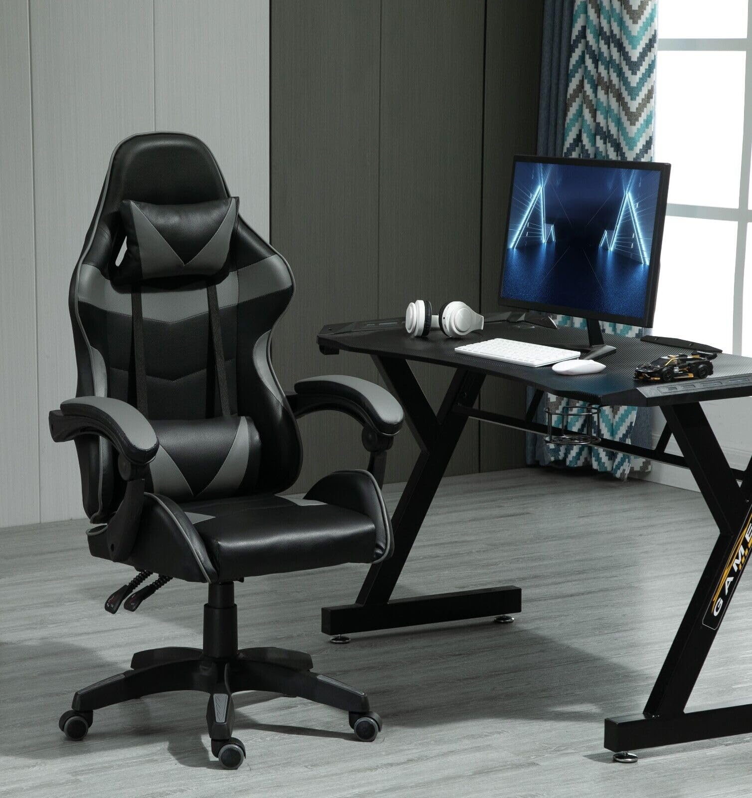 mcc direct Bürostuhl Ergonomisch, Schreibtischstuhl, Drehstuhl, Gaming Sessel, Gamingstuhl (Grau)
