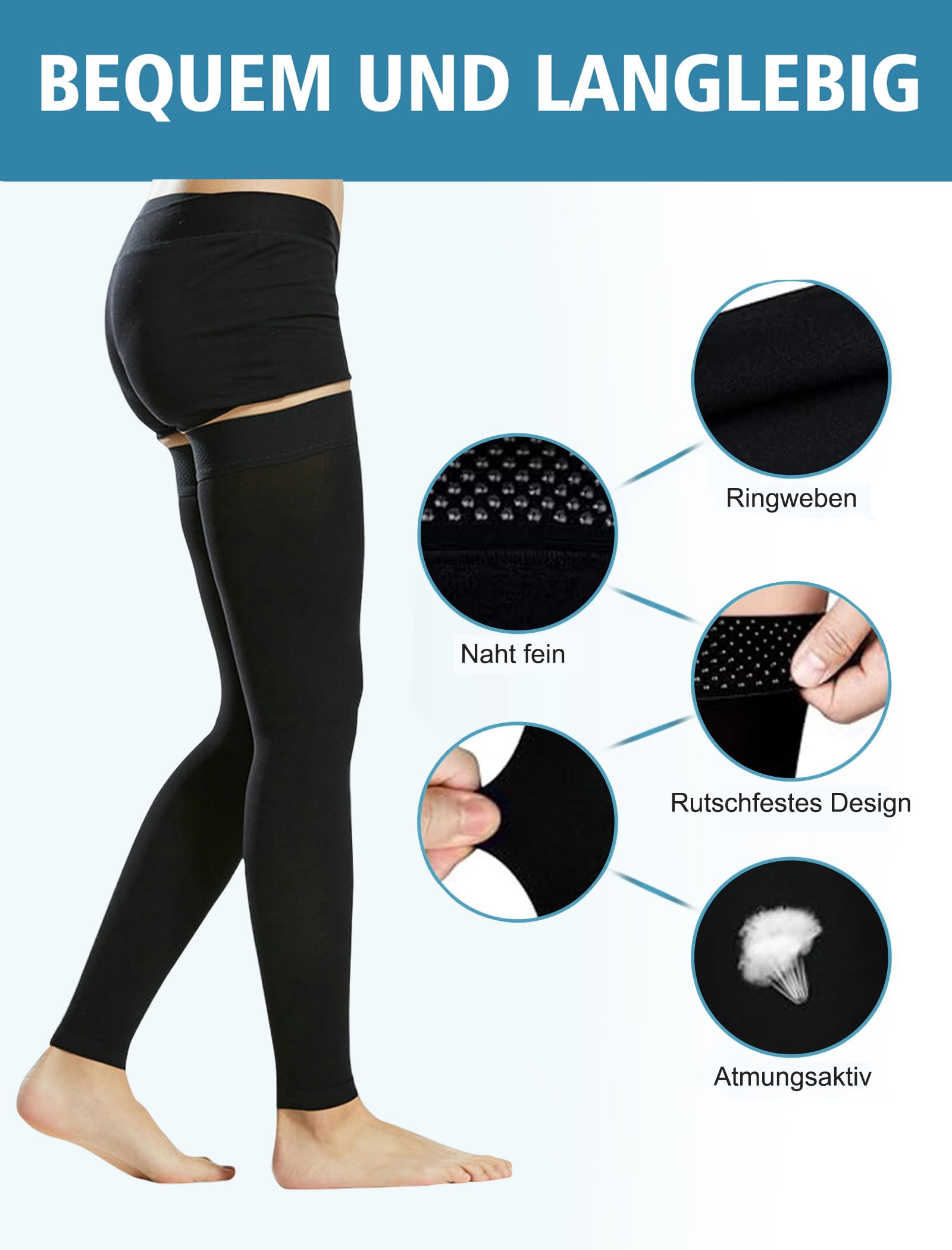 20-30 mmHg Bas de compression médicaux pour homme et femme Classe II Cuisse Chaussettes de compression longues sans pieds avec bande en silicone pour un soutien gradué des varices