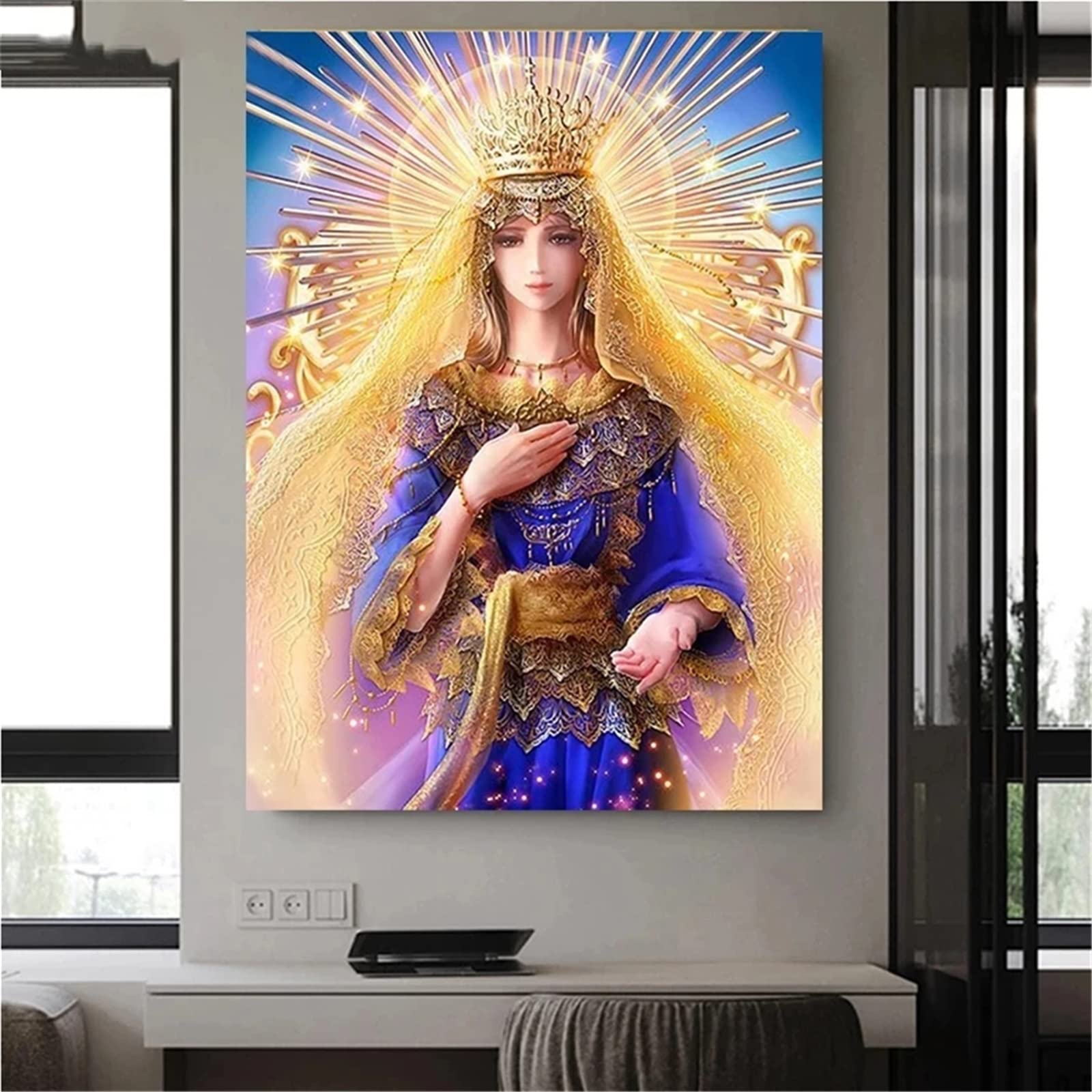 5D diamentowy obraz kreskówka religijna kobieta DIY diamentowy obraz zestawy dla dorosłych / dzieci, diamentowy haft ścieg krzyżykowy, do salonu sypialni dekoracja ścienna okrągłe wiertło 50 x 60 cm (20 x 24 cali)