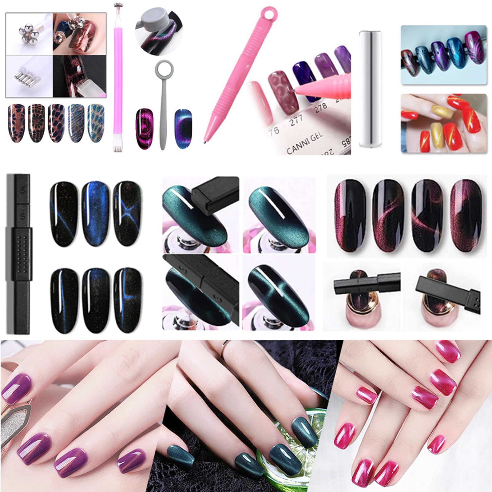 8 PCS Nail Magnet Tool Set, Strong Magnet Nail Art Pen Tool, Cat Eye Magnet Stick Dotting pens - Image 3