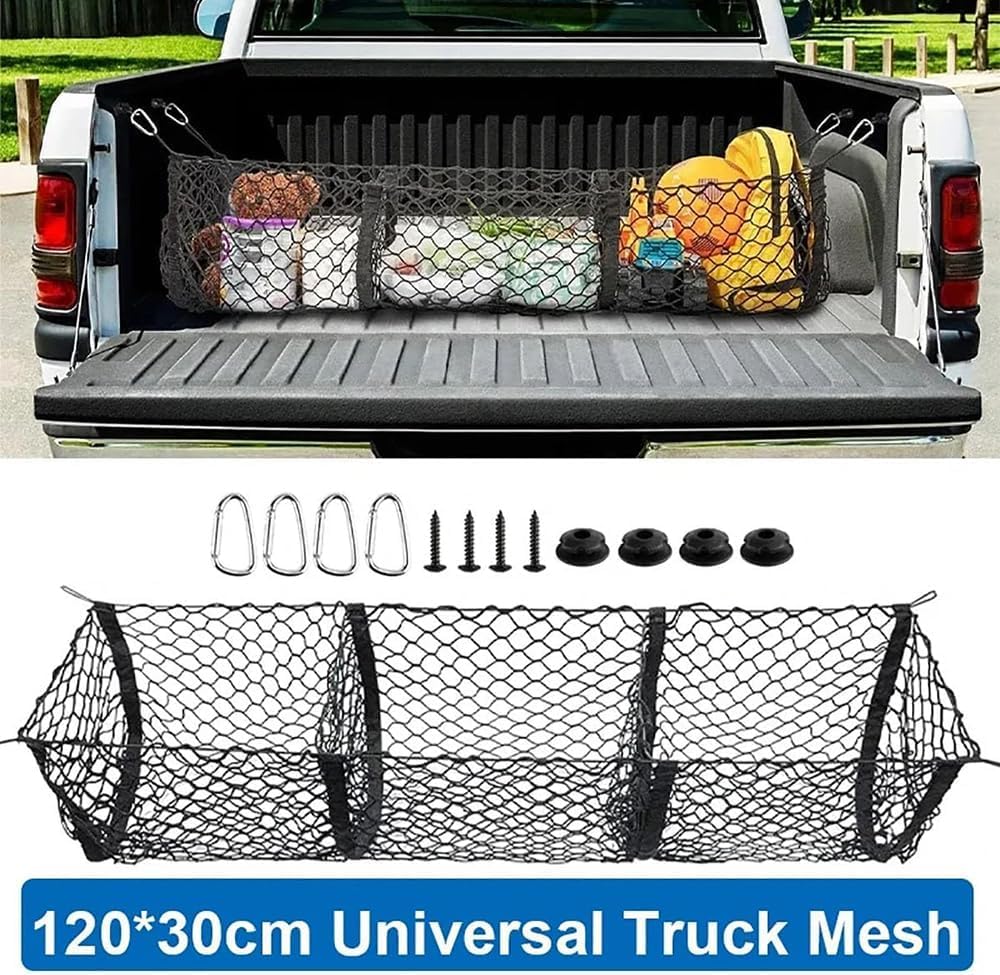 Rete per Bagagliaio di Camioncino per Ford Ranger Limited/XL/XLT, Rete Carico 3 Tasche Rete Carico per Pickup Rete Bagagliaio per Auto Elastica,120 * 30